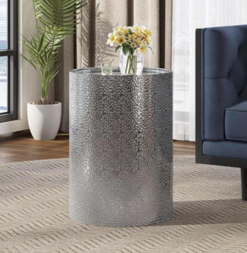 Photo 1 of ROUND HAMMERED METAL MODERN END TABLE $110