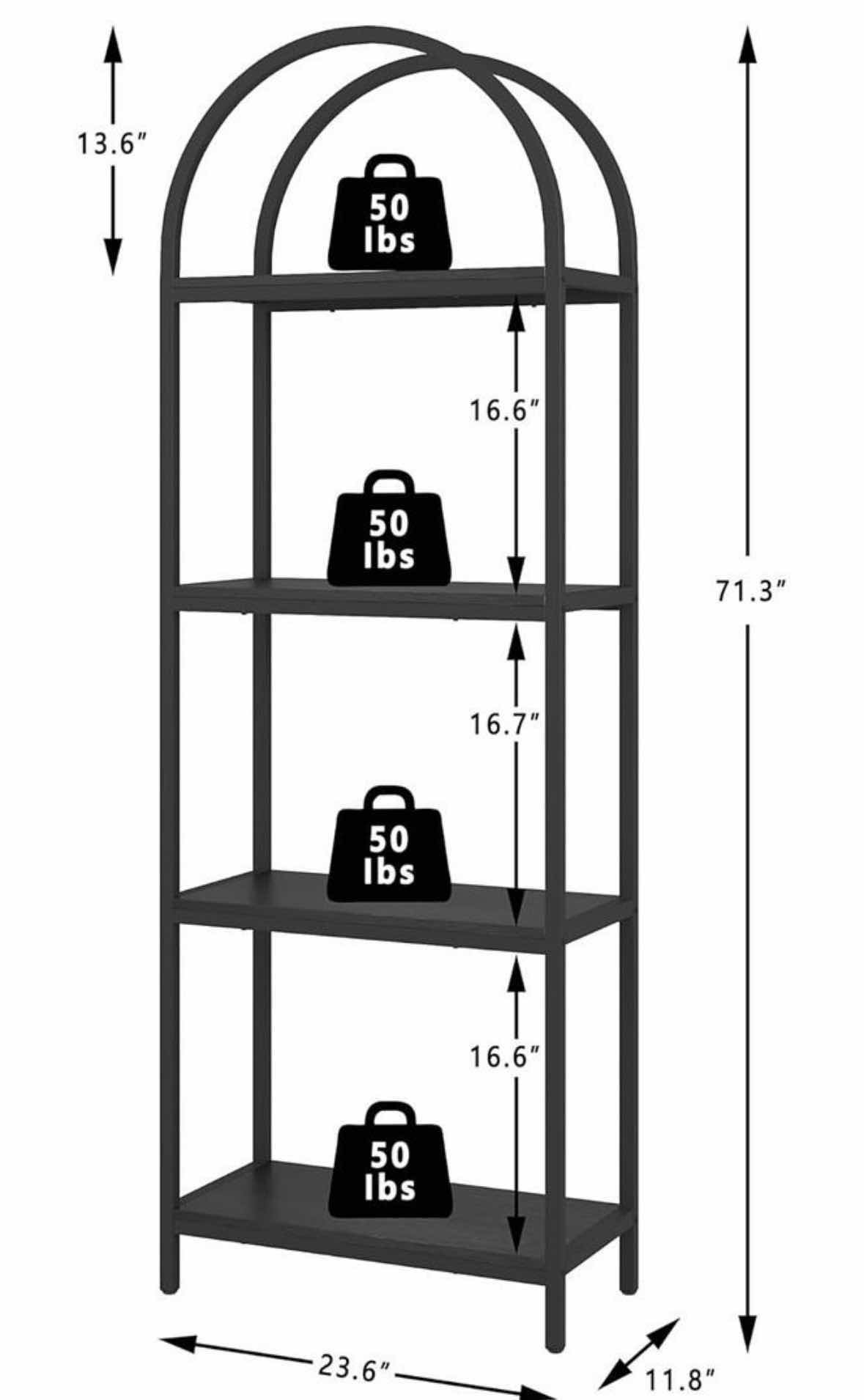 Photo 1 of ARCHED METAL 4-TIER 71”BOOKCASE, BLACK $90