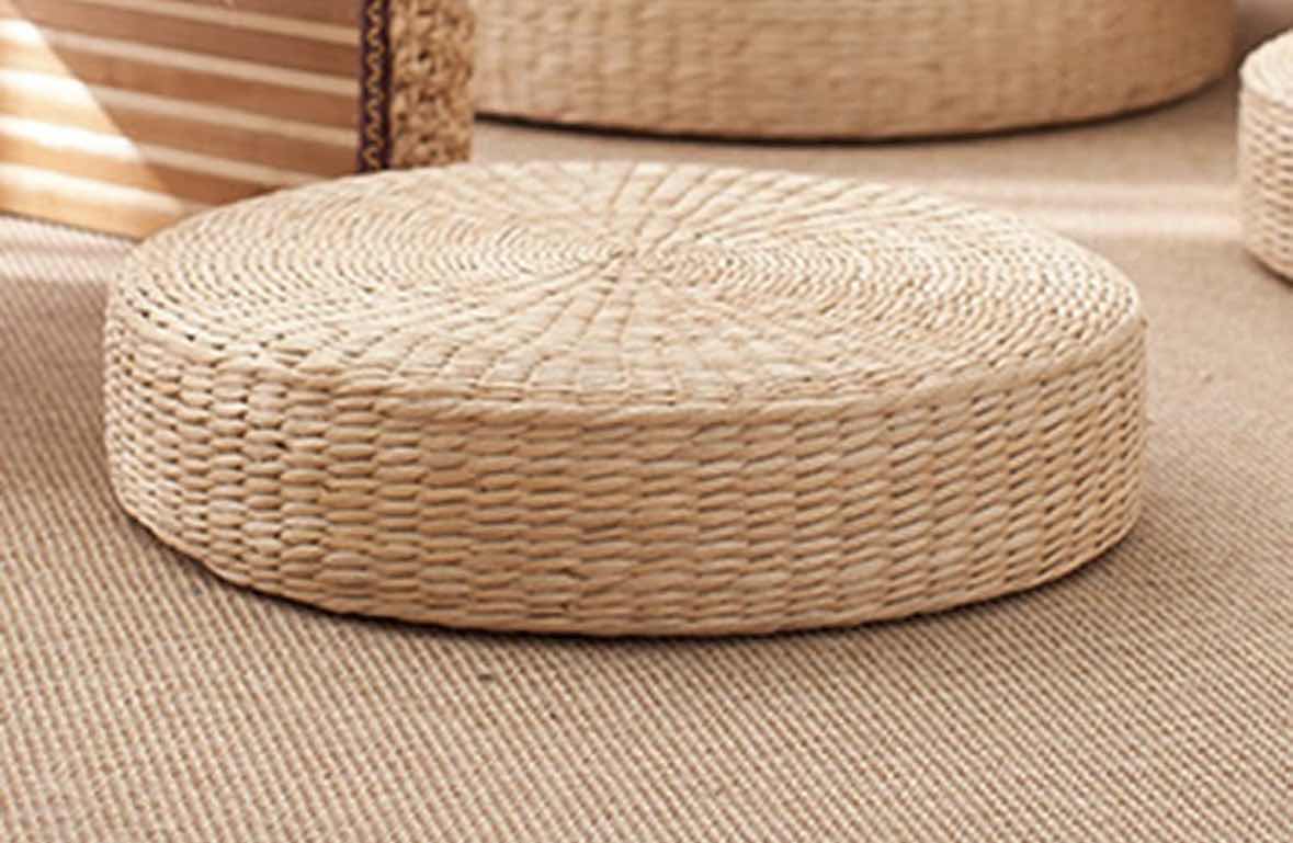 Photo 1 of NATURAL STRAW ROUND POUF TATAMI CUSHION 15.5” X 15.5” H4.25”