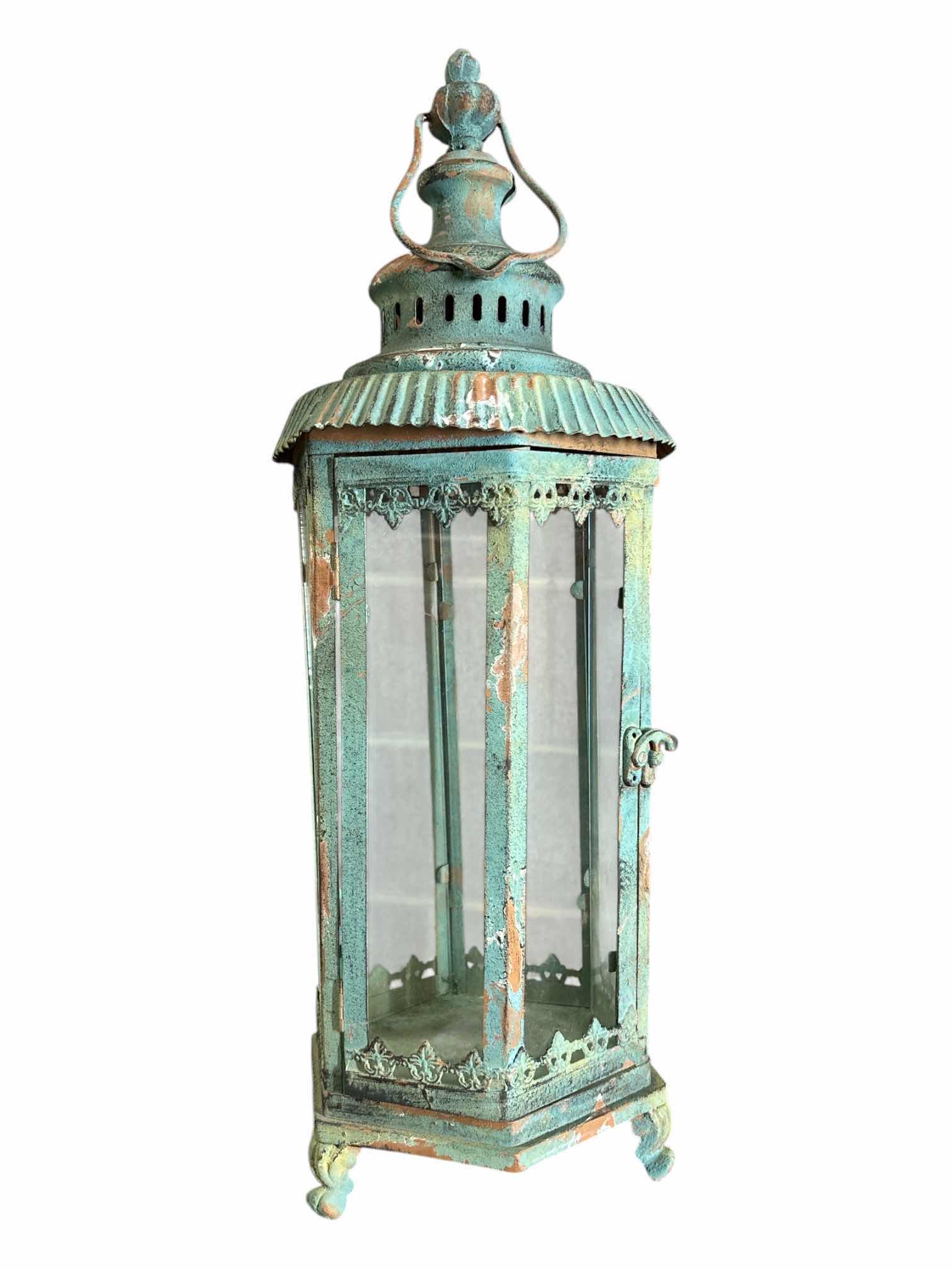 Photo 1 of DISTRESSED TEAL 21.25” METAL CANDLE LANTERN