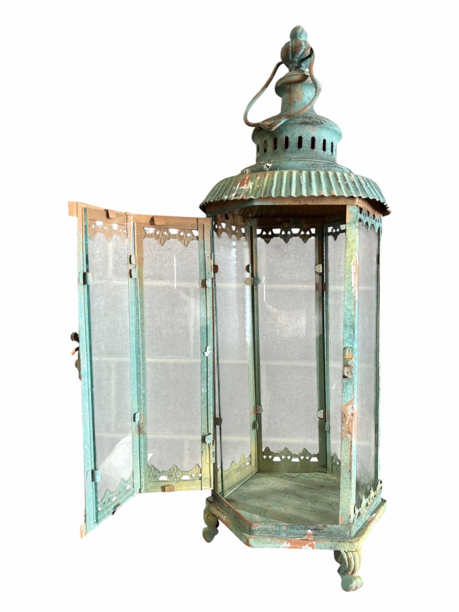 Photo 1 of DISTRESSED TEAL 21.25” METAL CANDLE LANTERN
