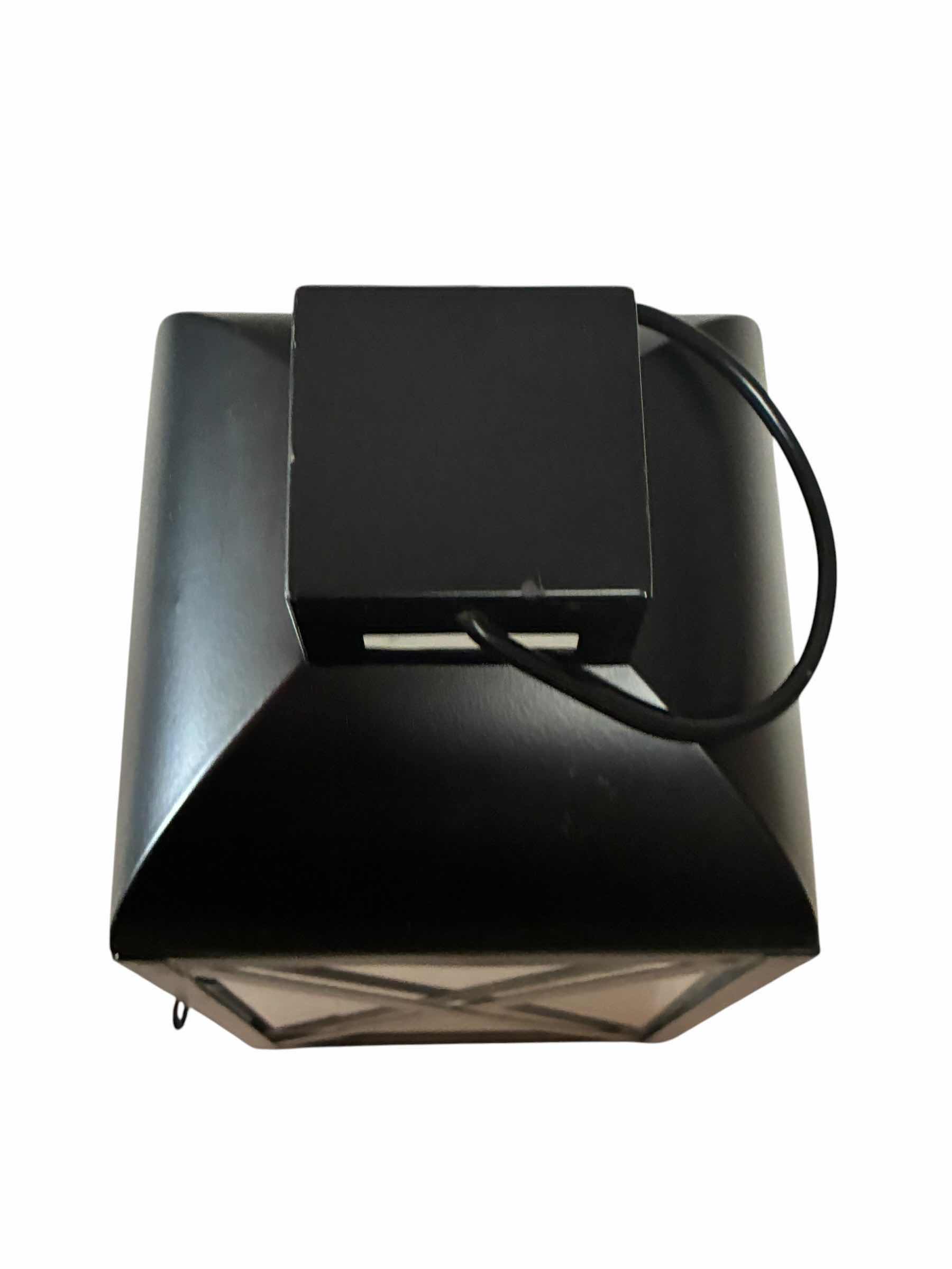 Photo 1 of RUSTIC BLACK TIN GLASS PANEL LANTERN H12”