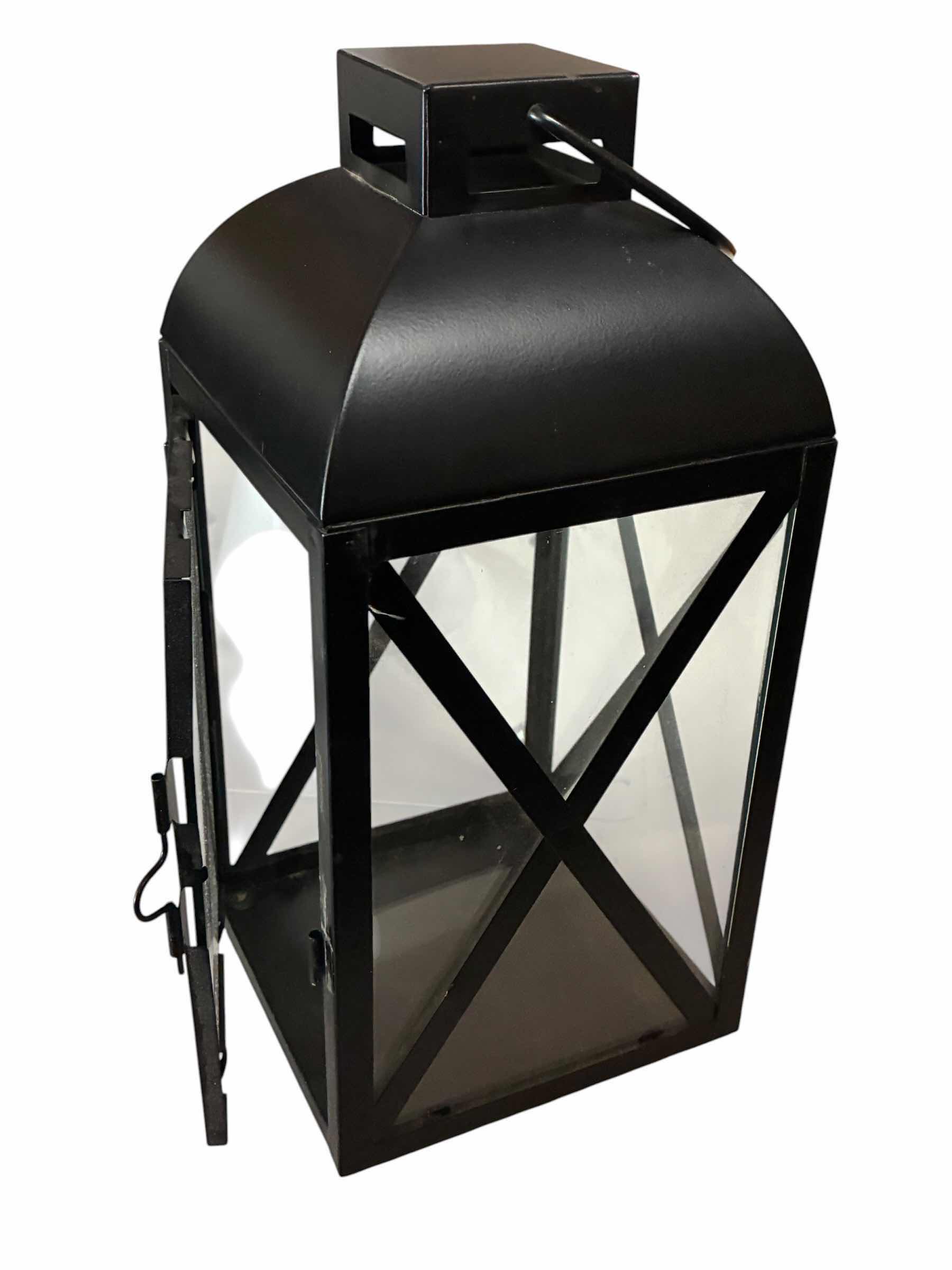 Photo 1 of RUSTIC BLACK TIN GLASS PANEL LANTERN H12”