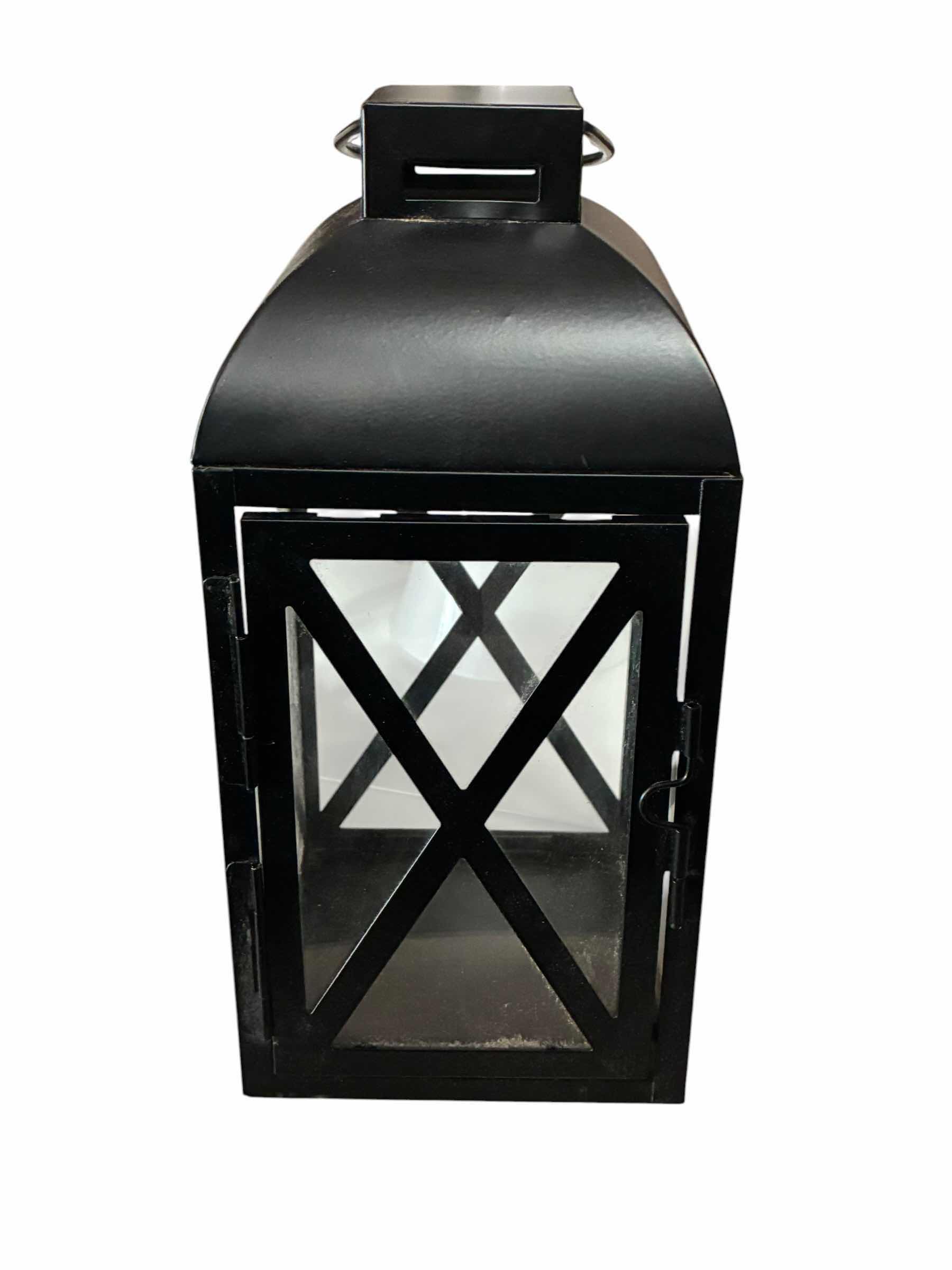 Photo 1 of RUSTIC BLACK TIN GLASS PANEL LANTERN H12”