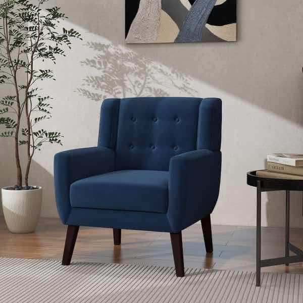 Photo 1 of MID-CENTURY MODERN ROYAL BLUE UPHOLSTERED ACCENT ARMCHAIR