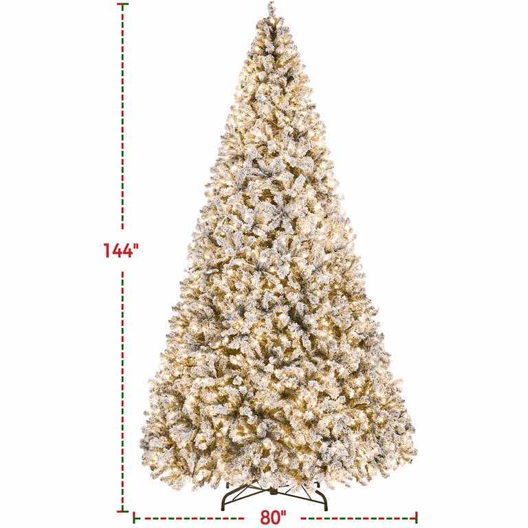 Photo 1 of YAHEETECH 12’ FLOCKED LIGHT UP CHRISTMAS TREE SET OF 2