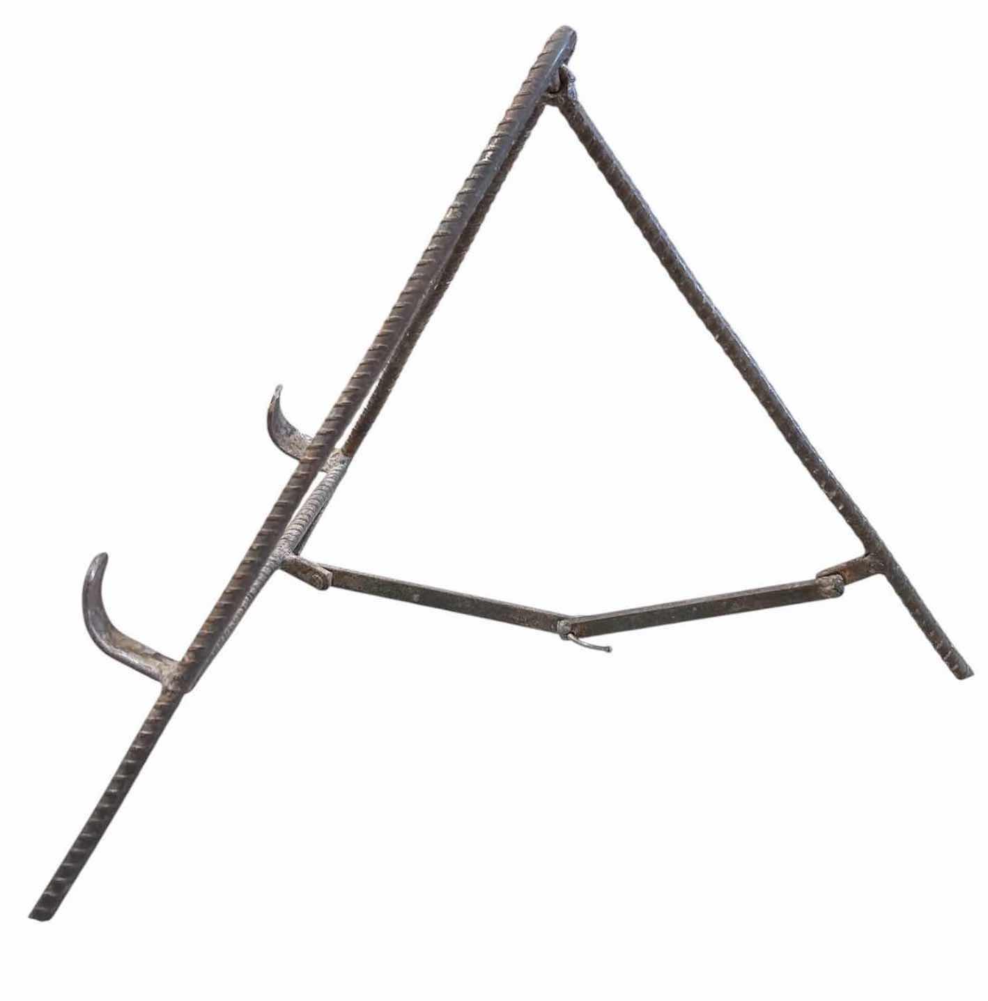 Photo 1 of PAIR OF RUSTIC REBAR METAL DISPLAY EASELS / PLATE STANDS H10.75”
