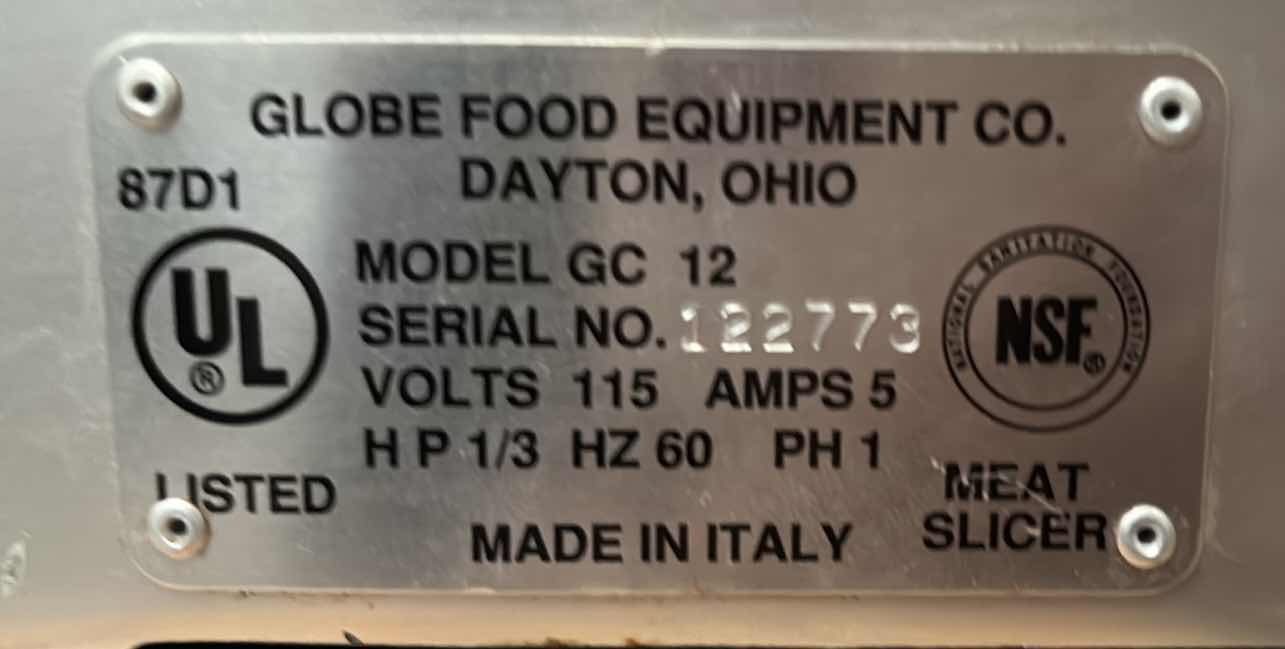 Photo 1 of GLOBE COMMERCIAL MEAT SLICER – MODEL C12 12-INCH BLAFE 115V 5.5 AMP