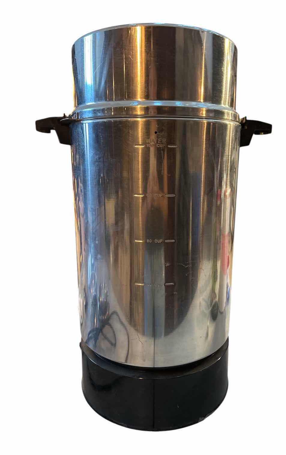 Photo 1 of VINTAGE WEST BEND STAINLESS STEEL 100 CUP COMMERCIAL COFFEE URN / PERCOLATOR WITH DISPENSING SPIGOT H21.5” $120