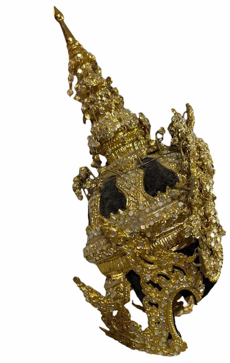 Photo 1 of ORNATE GOLD-TONE ASIAN-STYLE MINIATURE DECORATIVE HEADDRESS WITH MIRRORED ACCENTS H17.5”