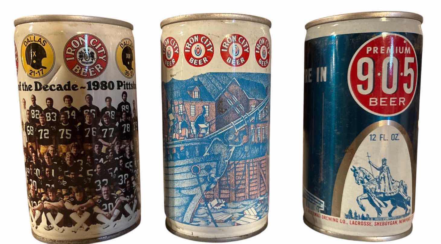 Photo 1 of 6-PCS PC VINTAGE BEER CAN COLLECTION – OLD MILWAUKEE, LABATT’S, GENESEE, IRON CITY & 905