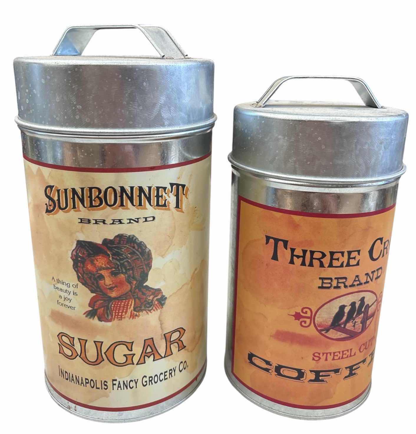 Photo 1 of 4-PCS VINTAGE-STYLE METAL KITCHEN CANISTER SET – FLOUR, SUGAR, COFFEE & TEA H10.5”