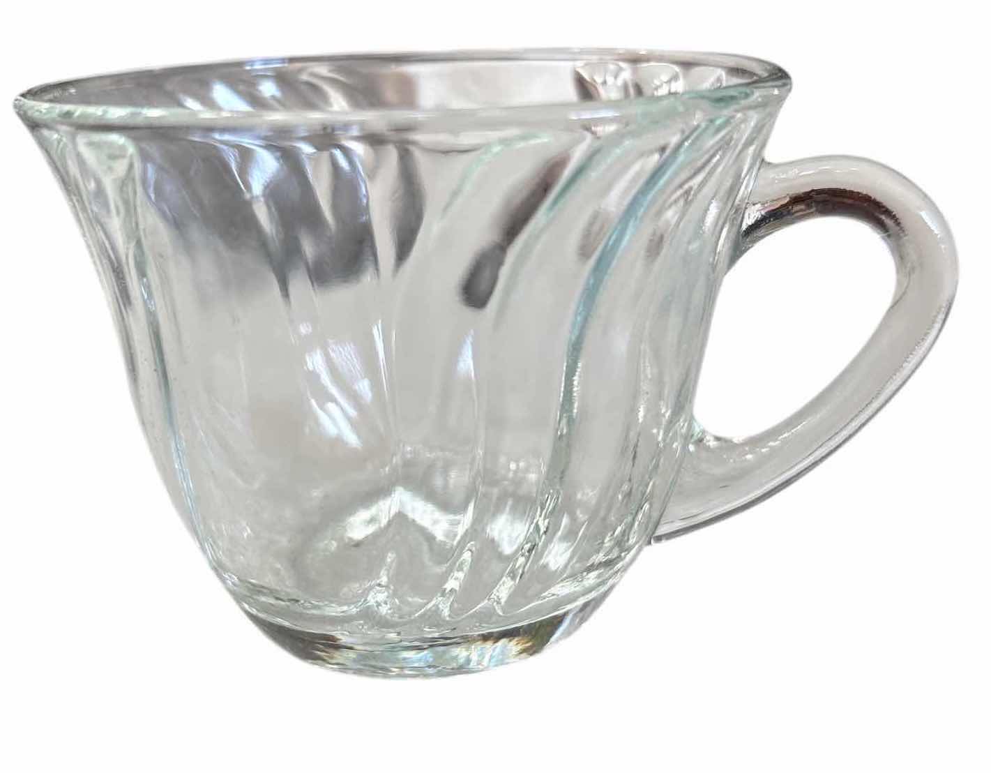 Photo 1 of VINTAGE RIBBED GLASS PUNCH BOWL SET W/ MATCHING HANDLED CUPS D12.5”