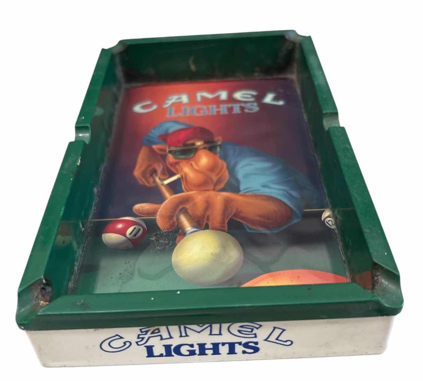 Photo 1 of 3-PCS VINTAGE ASHTRAY LOT W/ 1992 CAMEL LIGHTS BILLIARDS ADVERTISING ASHTRAY 5”X7.5”