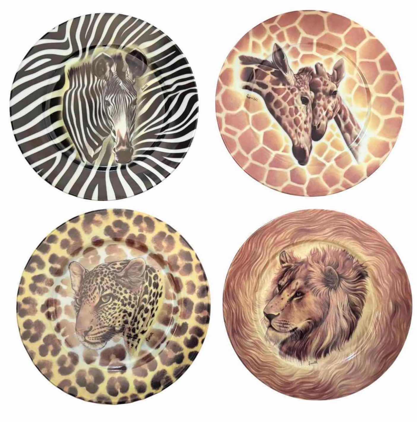 Photo 1 of 8-PCS VERITABLE PORCELAINE LIMOGES WILDLIFE SAFARI DECORATIVE PLATES (2) OF WACH SAFARI ANIMAL D7.5”
