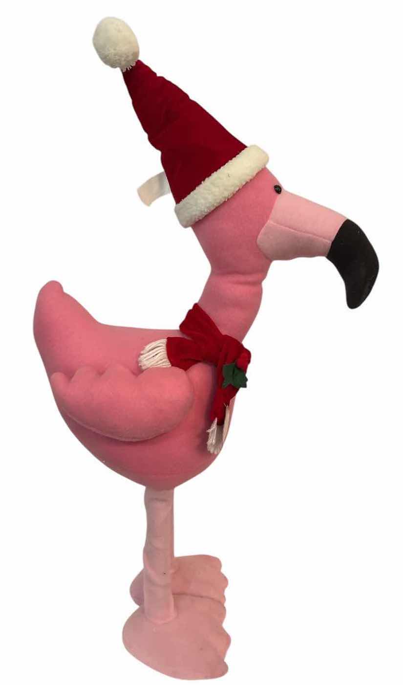 Photo 1 of TRIM A HOME CHRISTMAS FLAMINGO PLUSH FIGURE WITH SANTA HAT & SCARF H31”