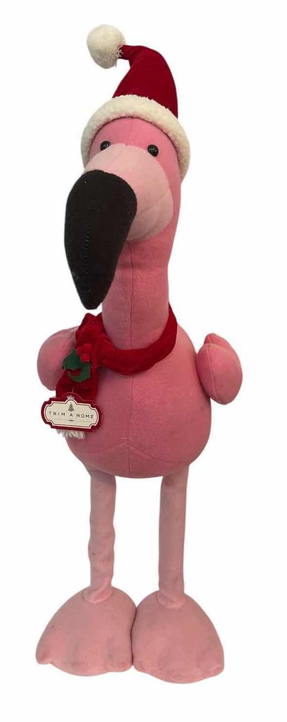 Photo 1 of TRIM A HOME CHRISTMAS FLAMINGO PLUSH FIGURE WITH SANTA HAT & SCARF H31”
