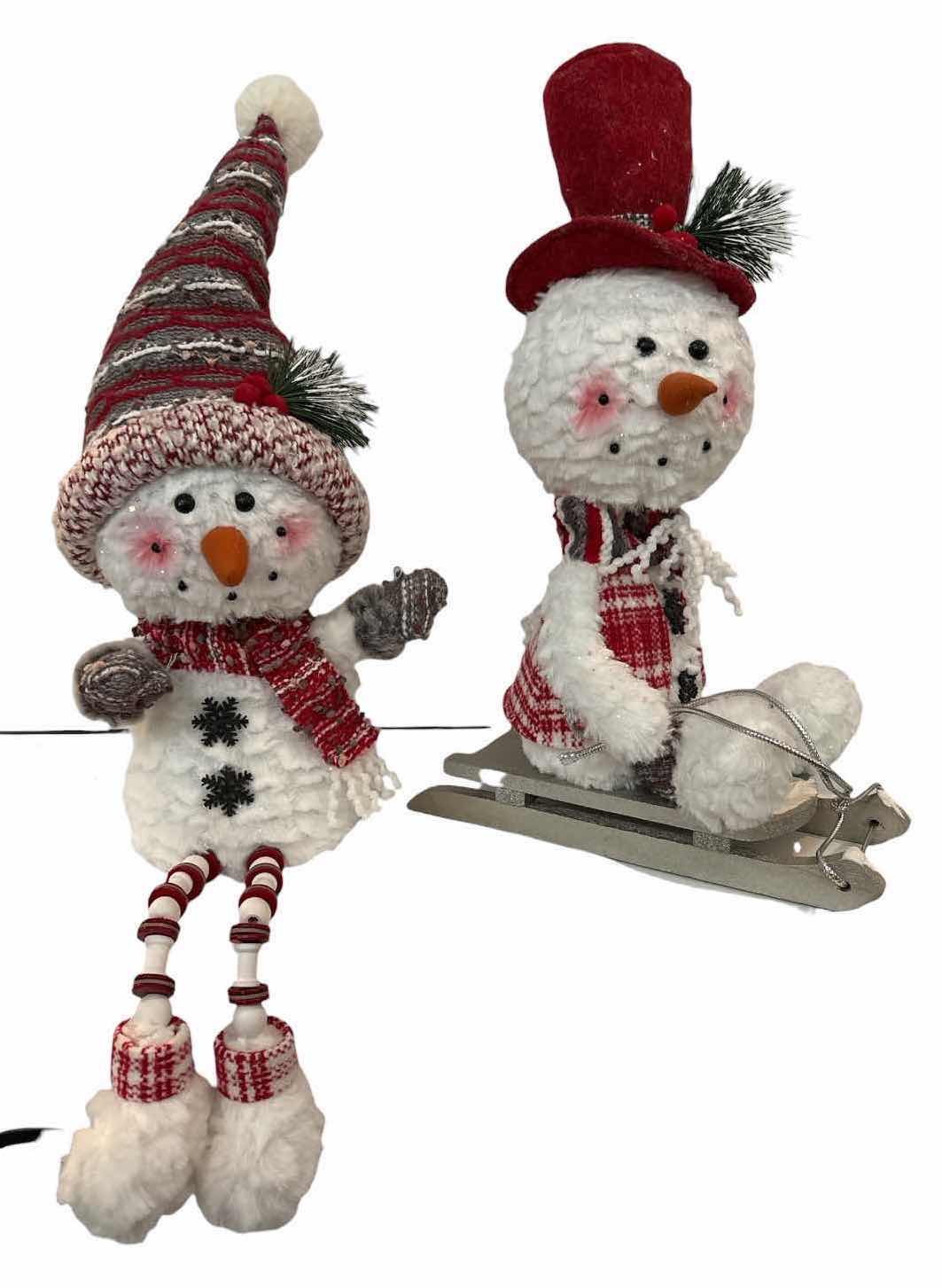 Photo 1 of 2-PCS WHIMSICAL CHRISTMAS SNOWMAN FIGURES WITH SLED H17”