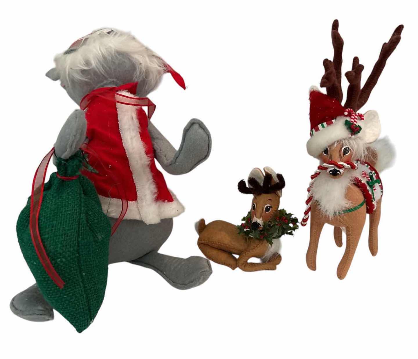 Photo 1 of 3-PCS ANNALEE CHRISTMAS MOUSE & REINDEER HOLIDAY FIGURES H11”