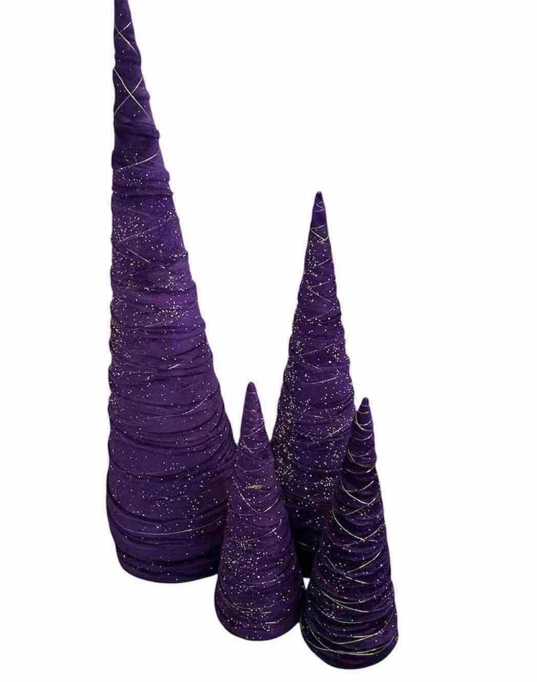 Photo 1 of 4-PLUM VELVET TREES WRAPPED IN SPARKLEY TINSEL WIRE BY ROBERT STANLEY H 26" 18"