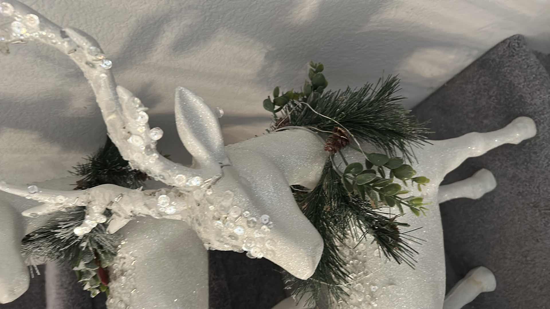Photo 1 of 2- LED FROSTED REINDEER FIGURES W PINE & BERRY WREATHS