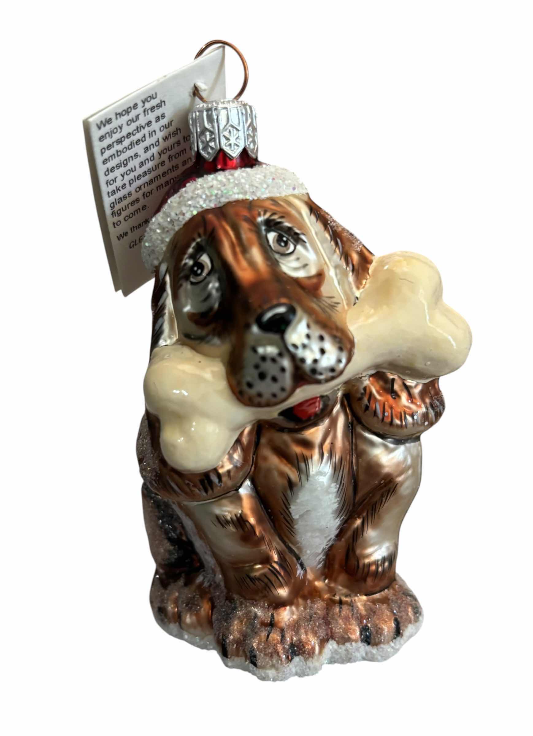 Photo 1 of FOUR SLAVIC TREASURES COLLECTIBLE BLOWN GLASS ORNAMENTS/FIGURINES: HOUND DOG, MIDNITE CAT BREEDS, TIGER HEAD & BULL DOG