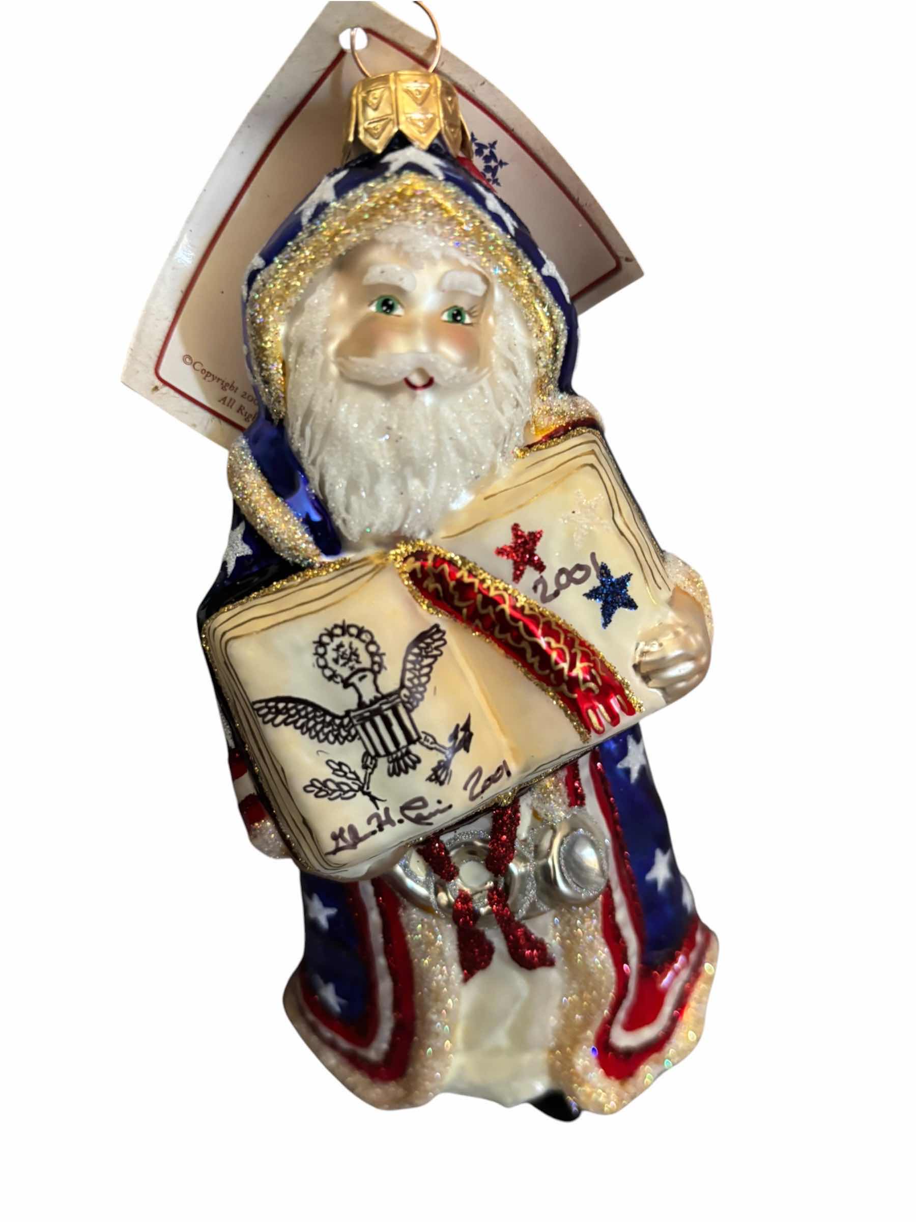 View 2 of TWO SLAVIC TREASURES COLLECTIBLE BLOWN GLASS ORNAMENTS/FIGURINES: AMERICANA SANTA & GIRAFFE HEAD