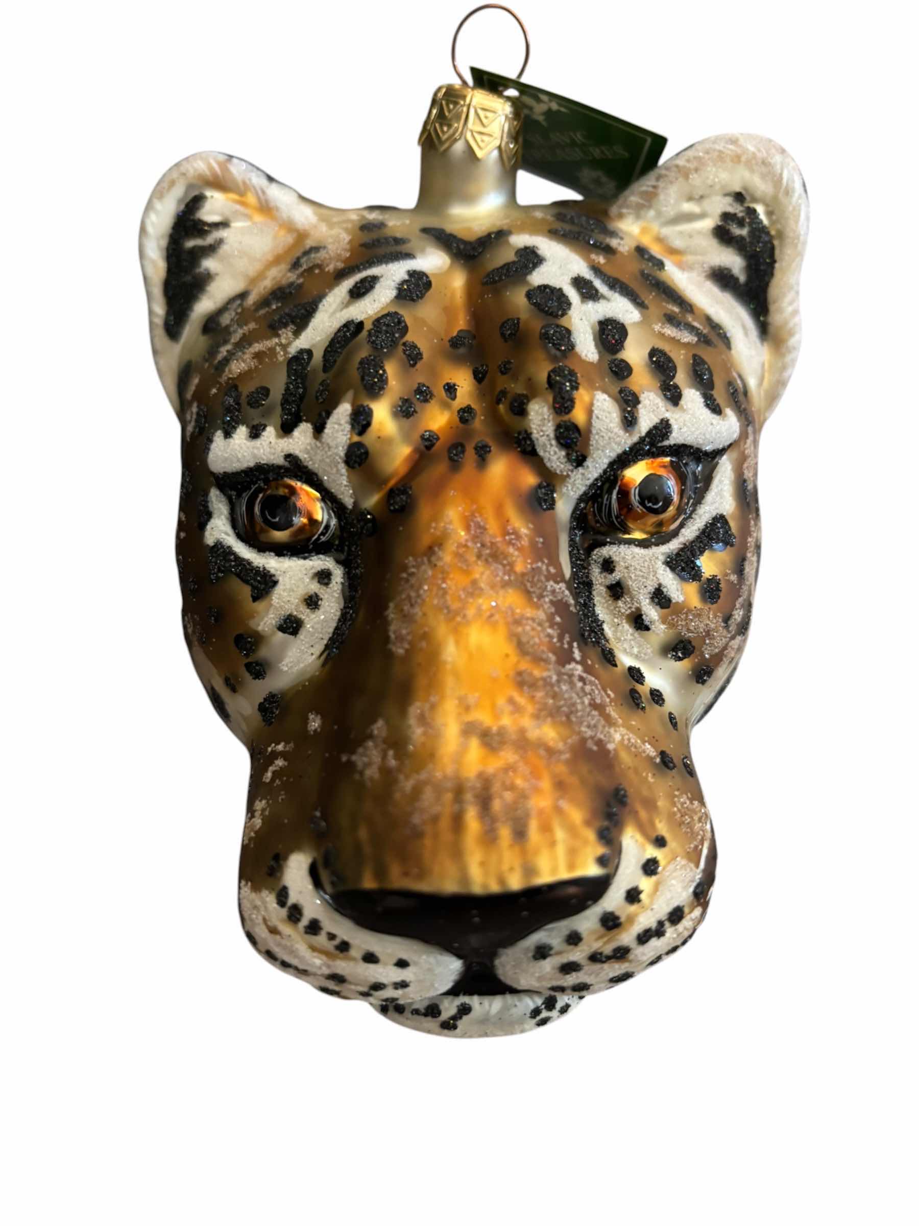 Photo 1 of TWO SLAVIC TREASURES COLLECTIBLE BLOWN GLASS ORNAMENTS/FIGURINES: LEOPARD-JILL-SHAMBAIA & WHITE BENGAL TIGER