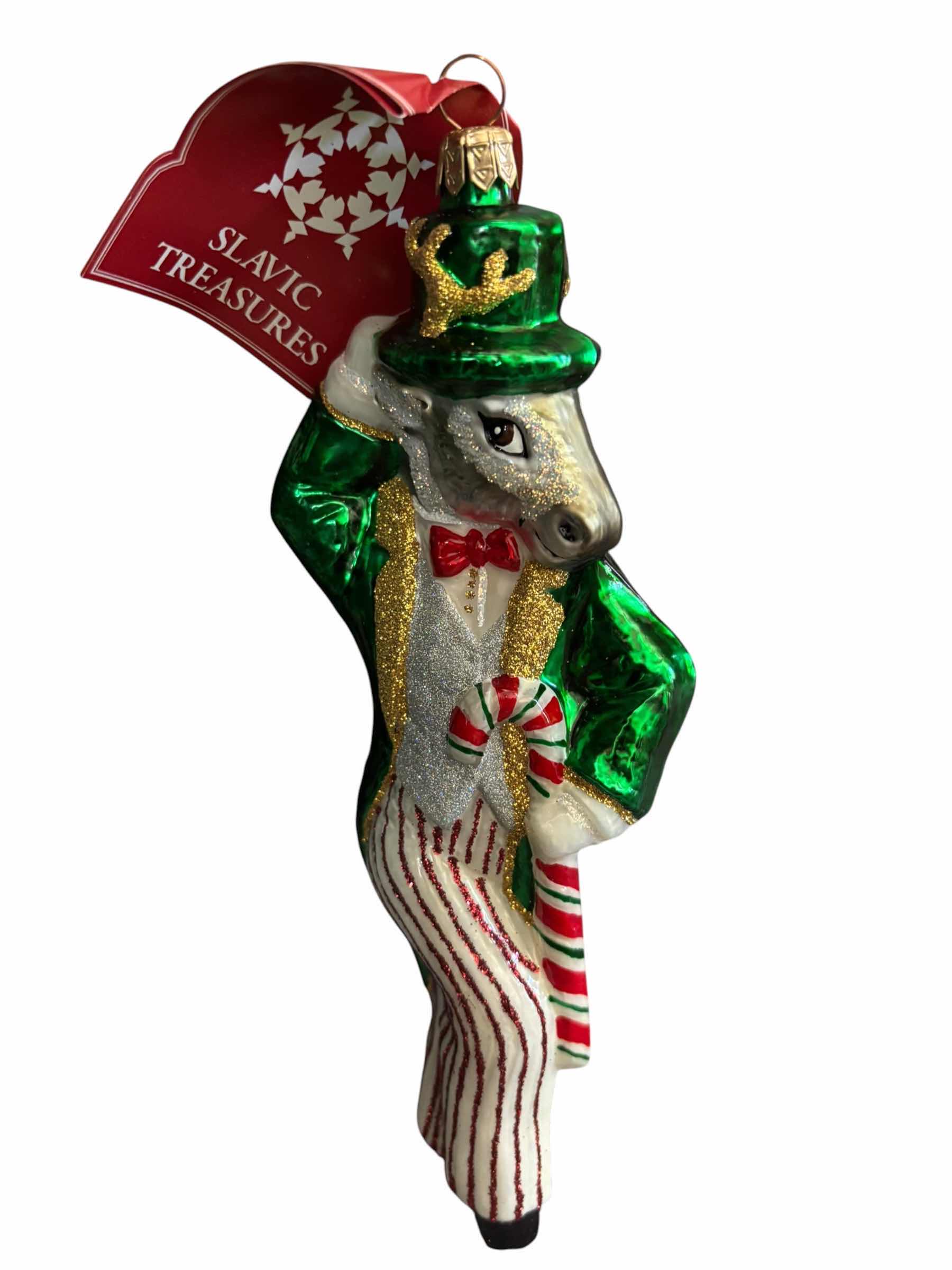 View 1 of TWO SLAVIC TREASURES COLLECTIBLE BLOWN GLASS ORNAMENTS/FIGURINES: DANCER & BLITZEN