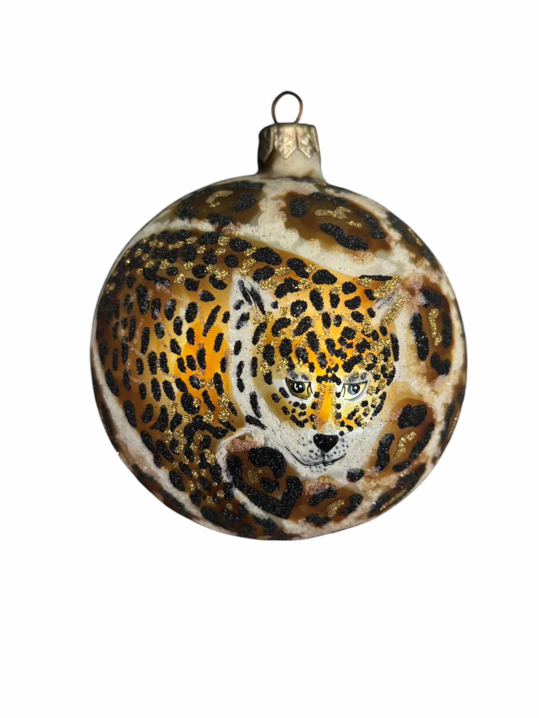 Photo 1 of TWO SLAVIC TREASURES COLLECTIBLE BLOWN GLASS ORNAMENTS/FIGURINES: GIRAFFE & CHEETAH BALL ORNAMENTS