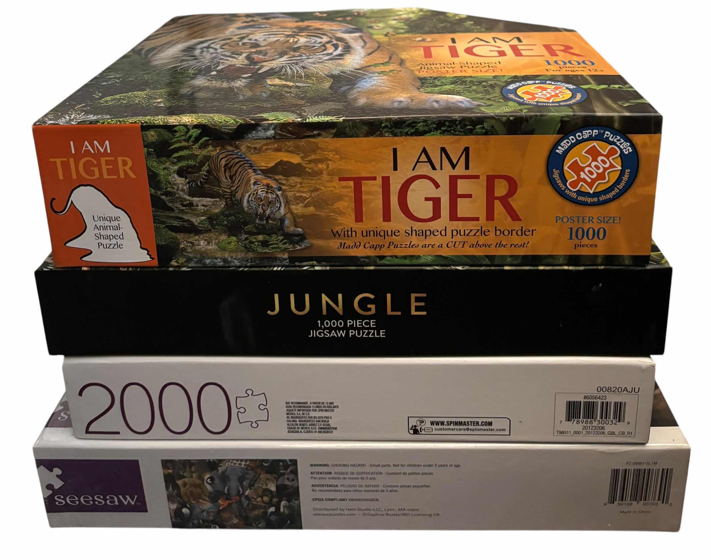 Photo 1 of NIB PUZZLES: TIGER SHAPE, JUNGLE & MORE