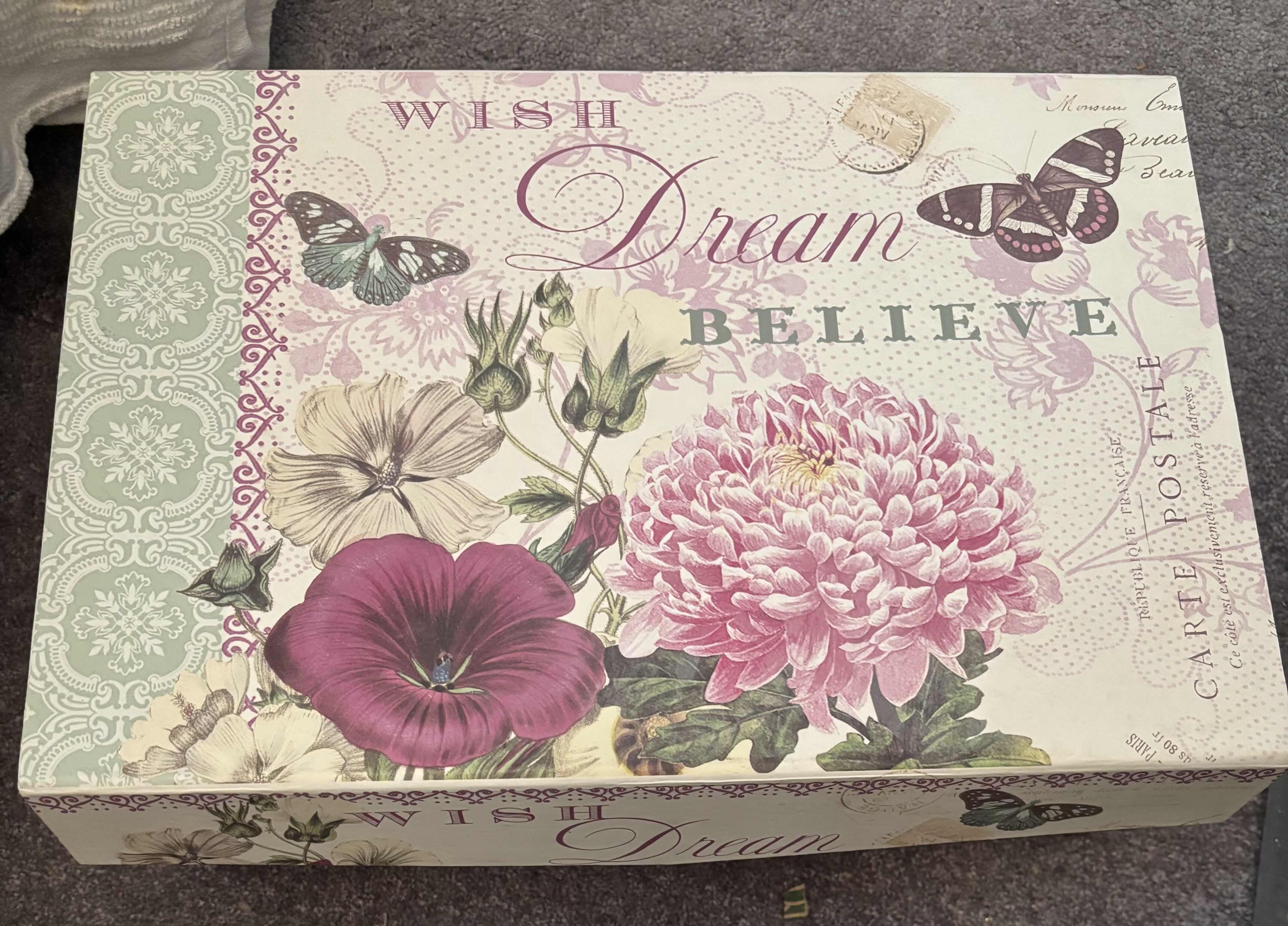 Photo 1 of DECORATIVE BOX FULL OF GLASS ORNAMENTS 12”L