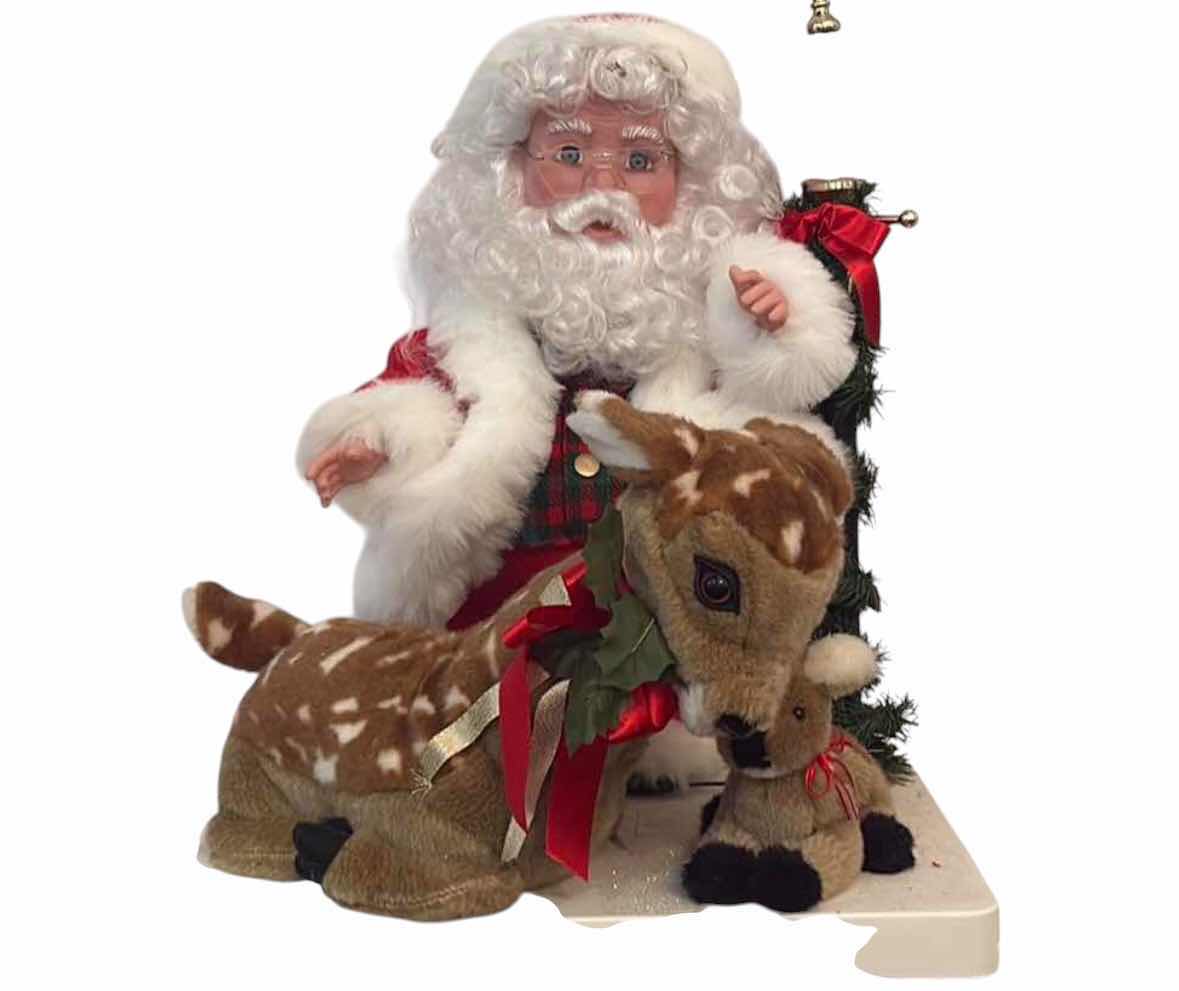 Photo 1 of SANTAS BEST LARGE CHRISTMAS SANTA & FAWN HOLIDAY DISPLAY WITH LIGHTED STREET LAMP H19.5”