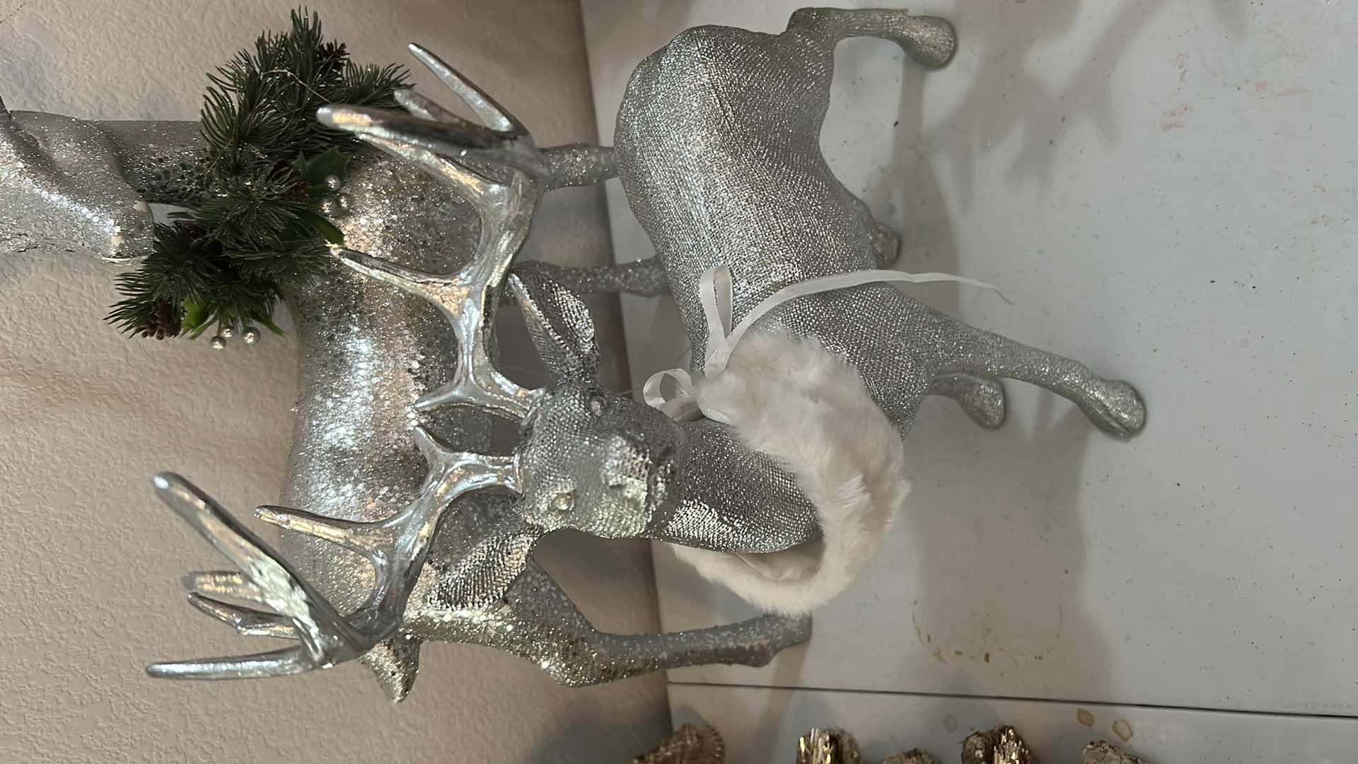 Photo 1 of 3- SPARKLING SILVER REINDEER TABLETOP FIGURES W GLITTER DUSTED FINISH H 24" 18" 14"