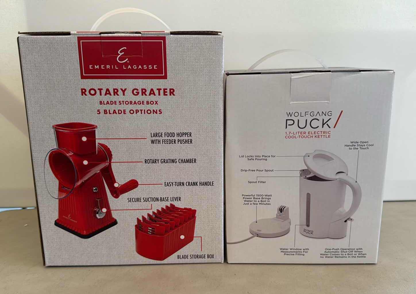 Photo 1 of 2-NIB EMERALD LAGASSE ROTARY GRATER, WOLFGANG PUCK 1.7 L ELECTRIC, COOL TOUCH KETTLE