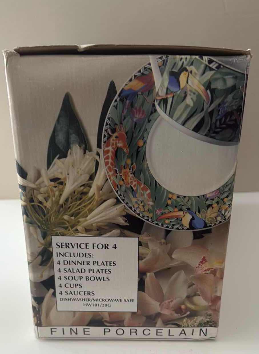 Photo 1 of 20 PCS-NIB SAKURA ULTRA PORCELAIN MAGIC JUNGLE DISHES