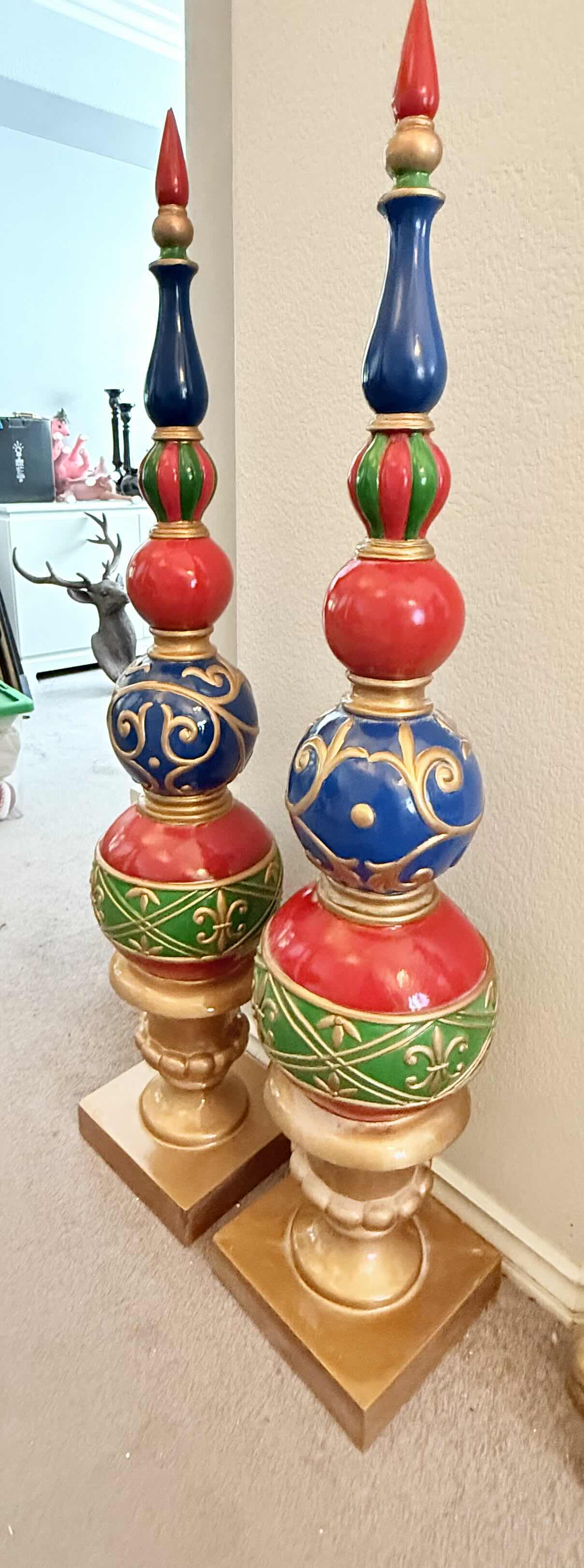 Photo 1 of 2-NORTHERN LIGHT COMMERCIAL SIZE BALL FINIAL HIGH GLOSS WOOD CHRISTMAS DECORATIONS (W10” H48”)