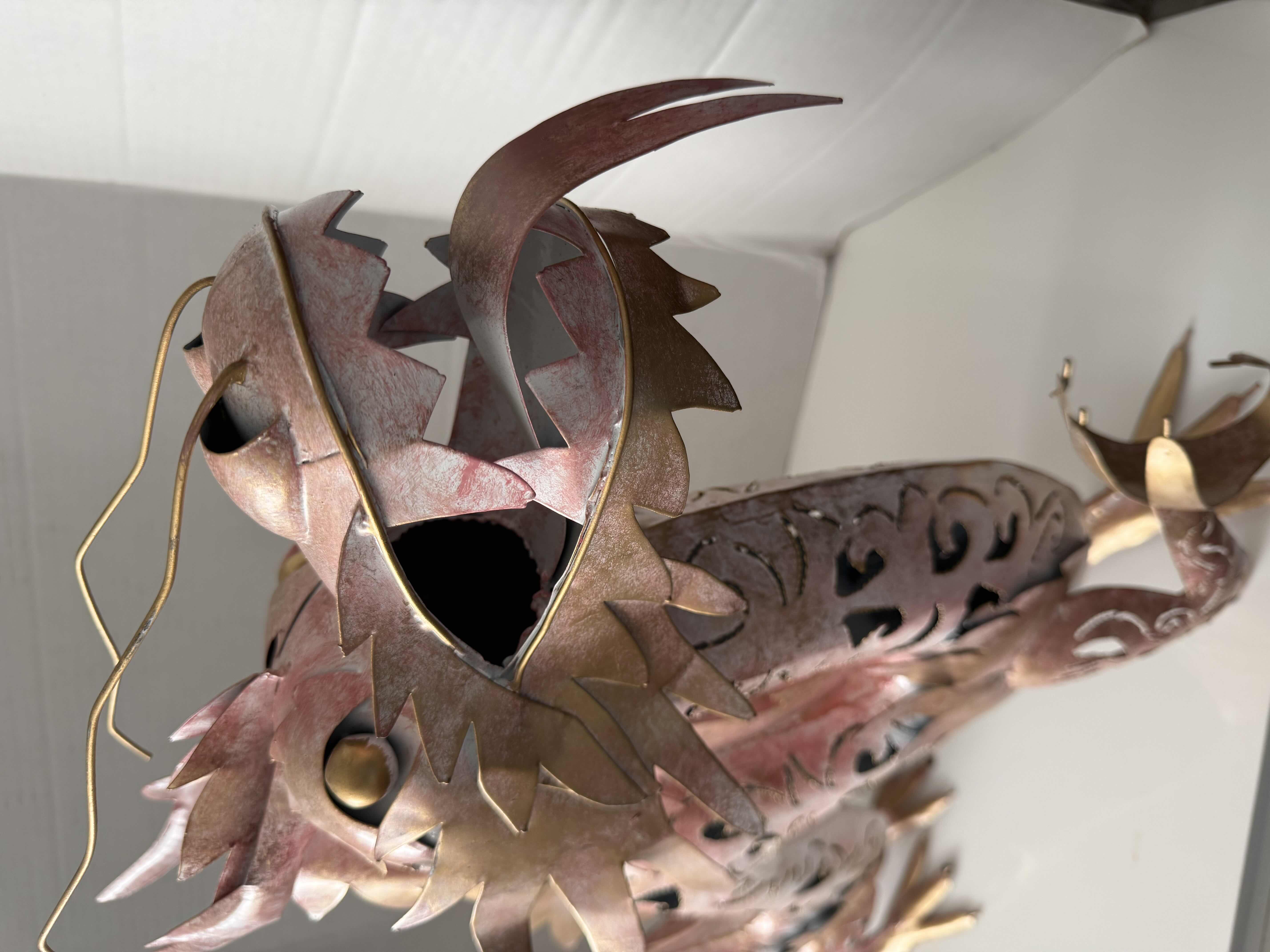 Photo 1 of METAL PINK & GOLD DRAGON SCULPTURE W35” H32”