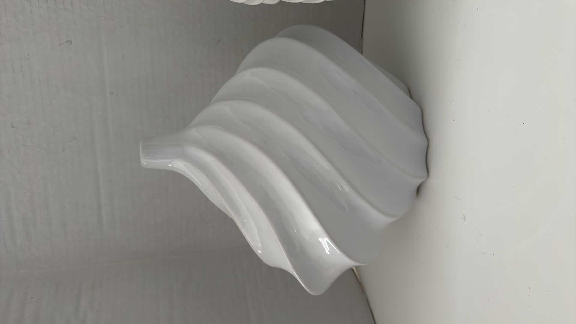 Photo 1 of 3-WHITE CERAMIC VASES, JAR (TALLEST H14”)