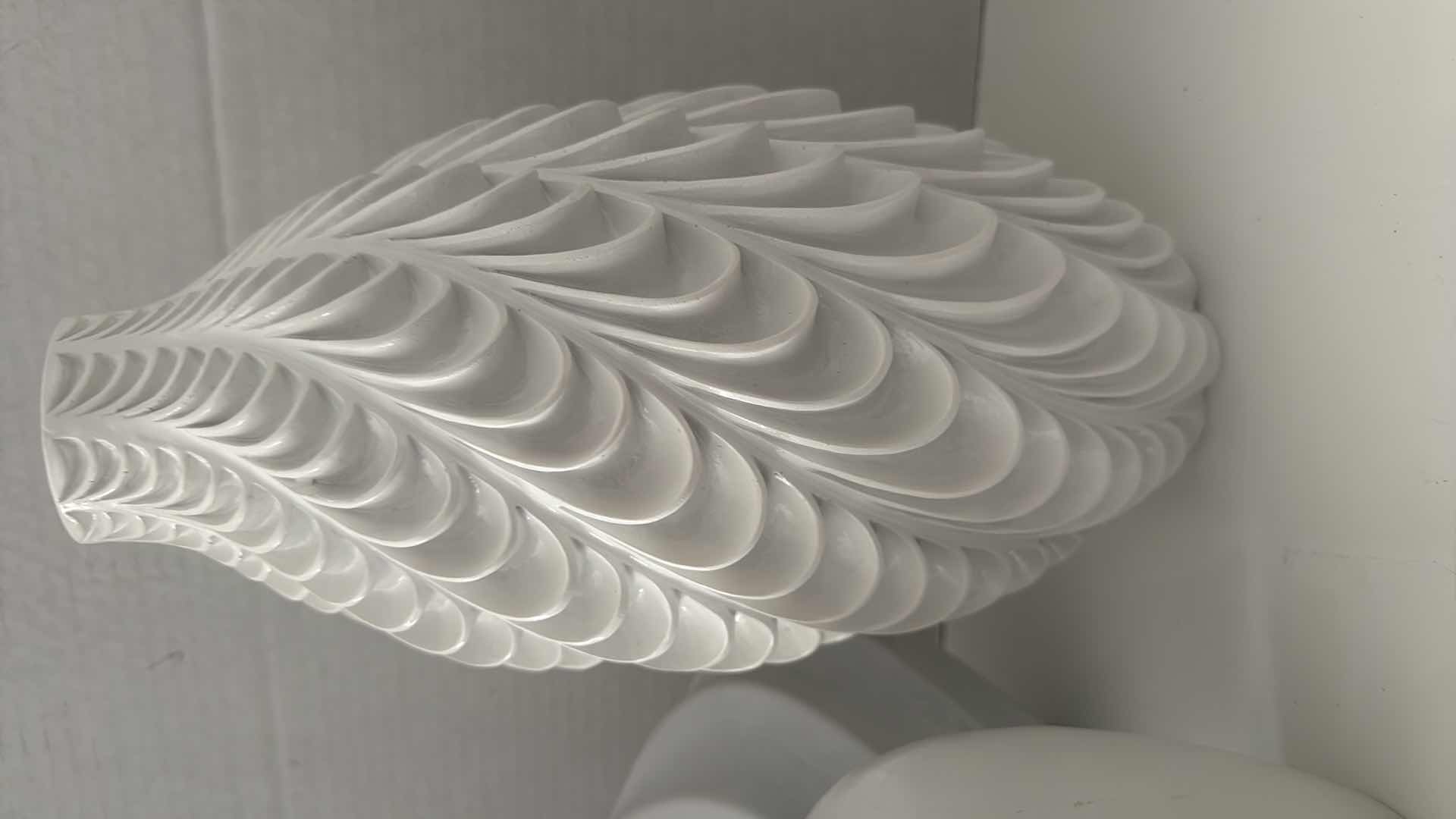 Photo 1 of 3-WHITE CERAMIC VASES, JAR (TALLEST H14”)