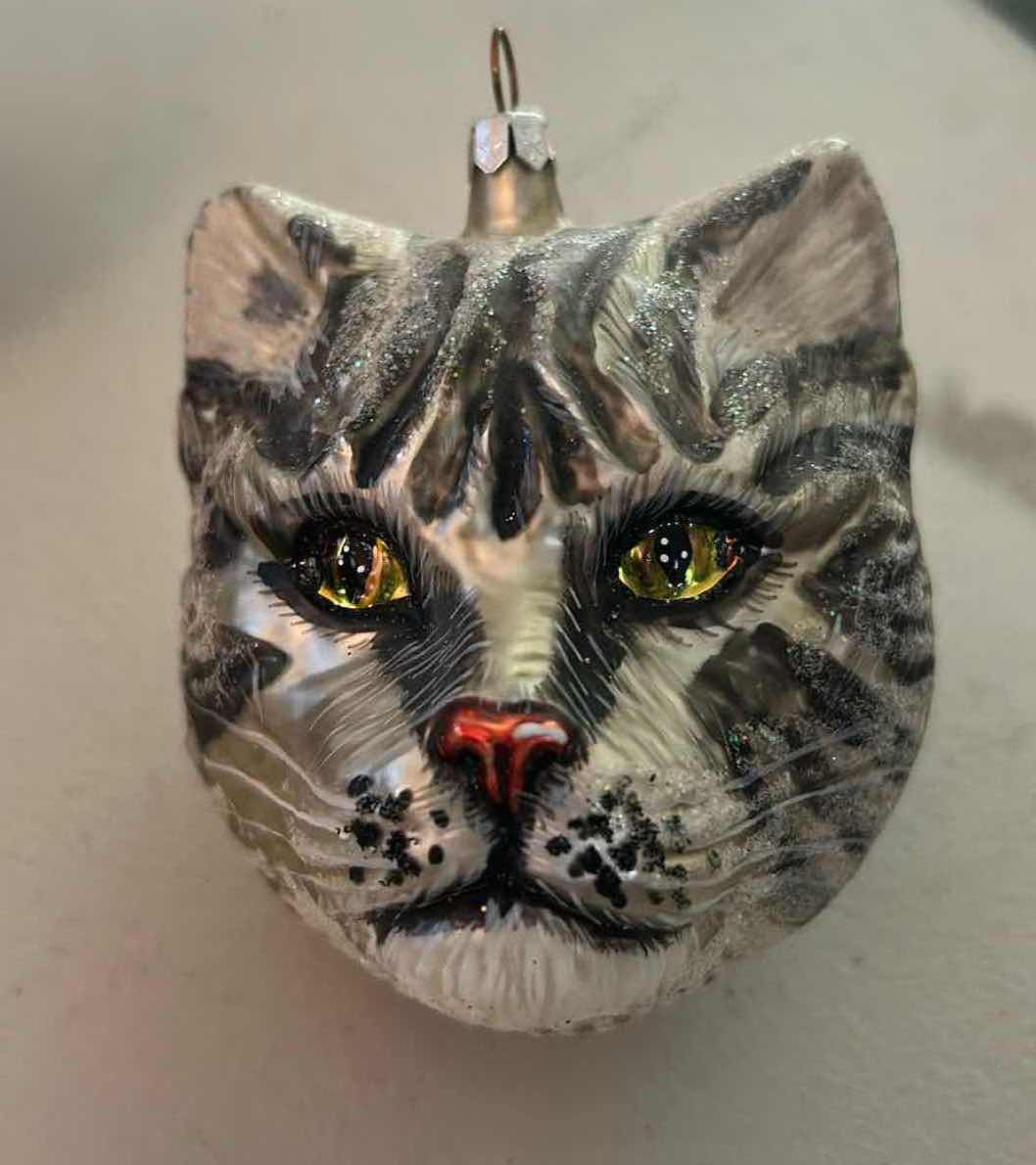 Photo 1 of 4-MOUTH BLOWN & HAND PAINTED GLASS ANIMAL HEAD ORNAMENTS