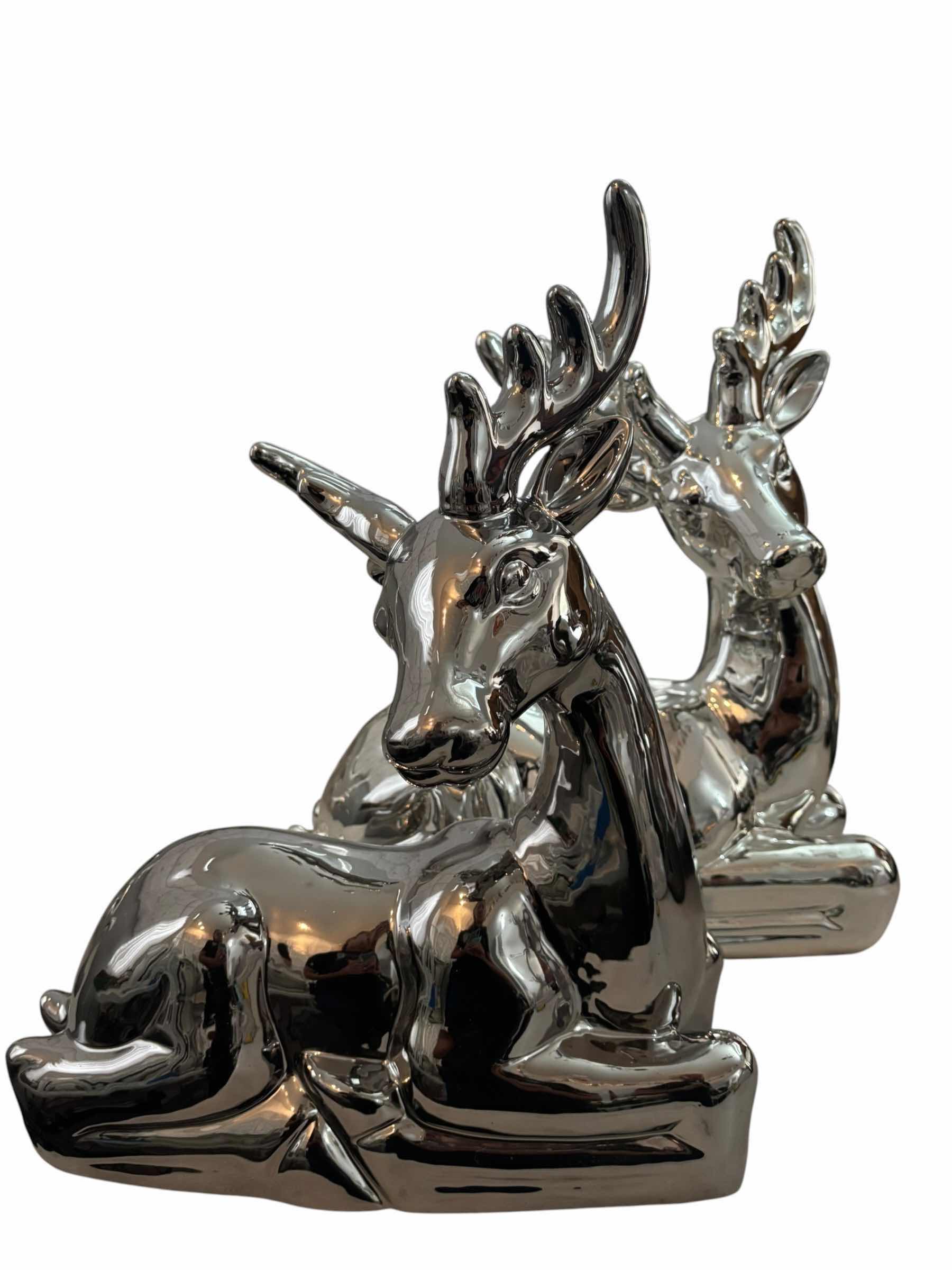 Photo 1 of TWO CHROME PLATED REINDEER STATUES CHRISTMAS HOME DECOR H18”