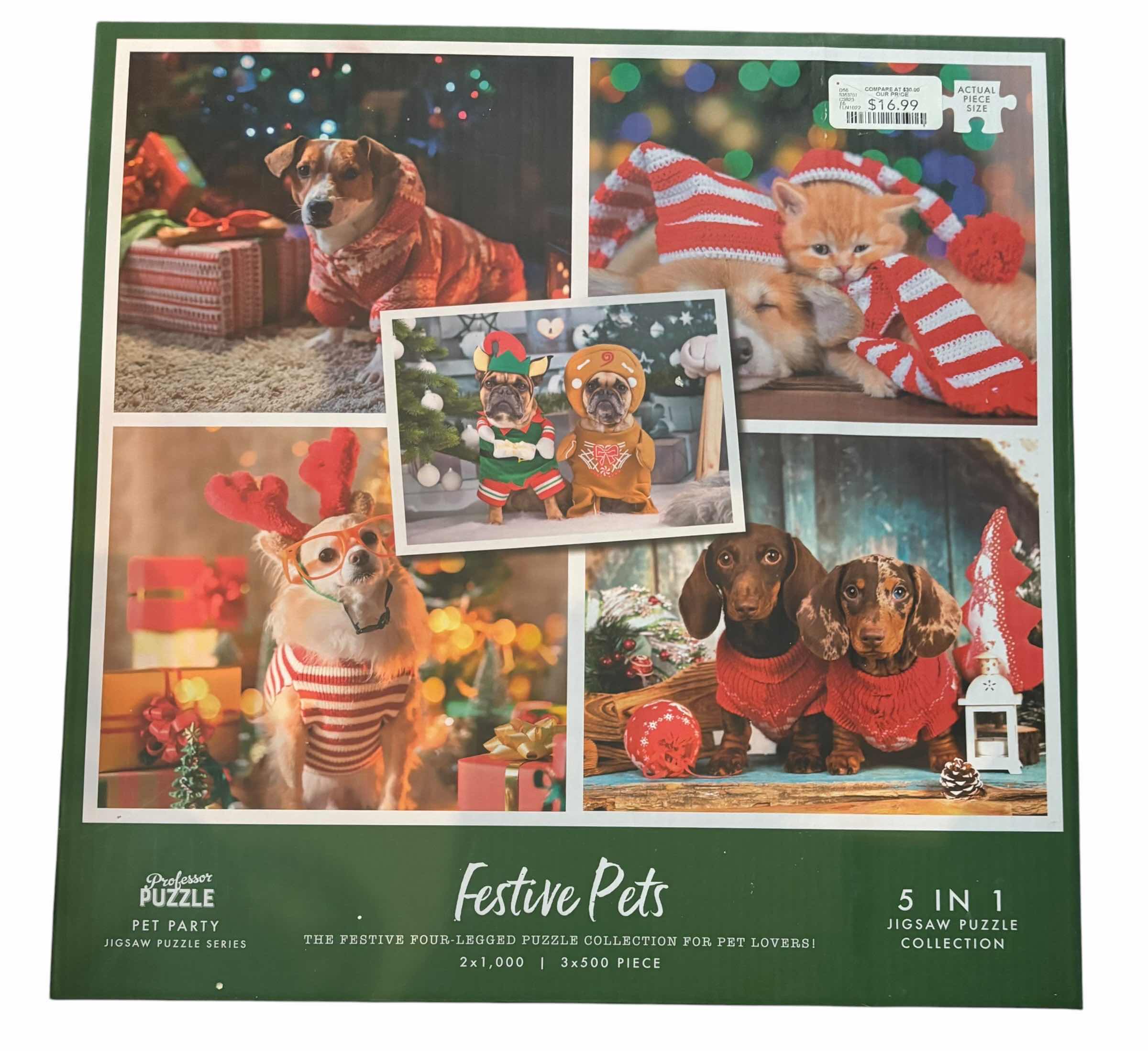 Photo 1 of NIB FIVE PUZZLES: FESTIVE PETS, NATIVITY SCENE & MORE