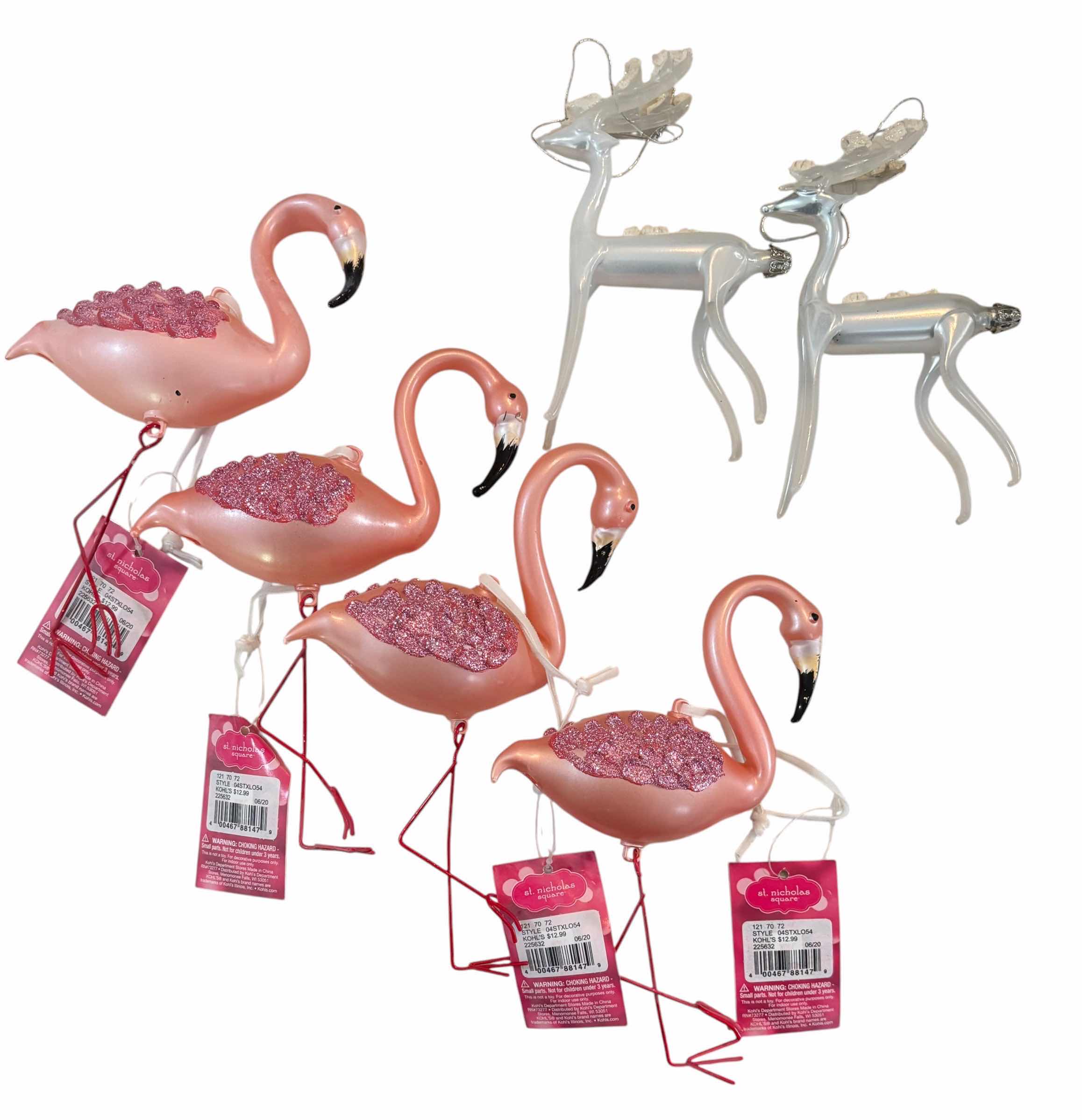 Photo 1 of SIX FLAMINGO & REINDEER ORNAMENTS