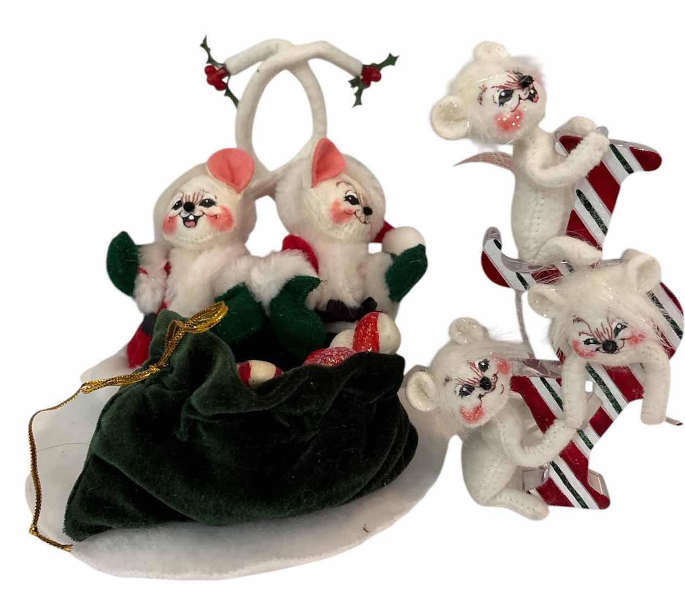 Photo 1 of 4-PCS VINTAGE ANNALEE CHRISTMAS MOUSE FIGURES & SLEIGH – HOLIDAY COLLECTION H6.5”