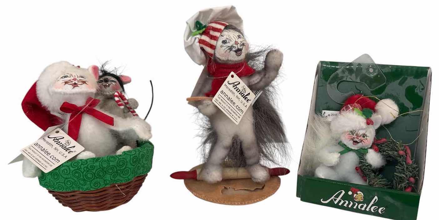 Photo 1 of NWT 3-PCS ANNALEE CHRISTMAS MOUSE FIGURINE AND ORNAMENT H6.5”