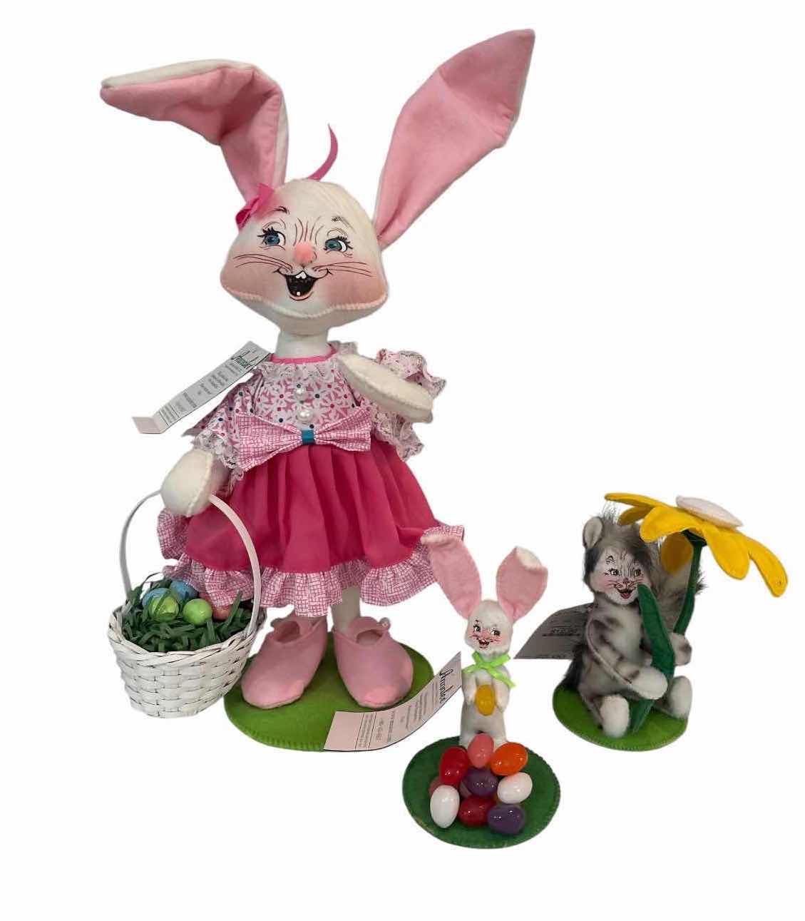 Photo 1 of NWT 3-PCS ANNALEE EASTER BUNNY & SPRING MOUSE FIGURES WITH BASKET & FLOWER H15”