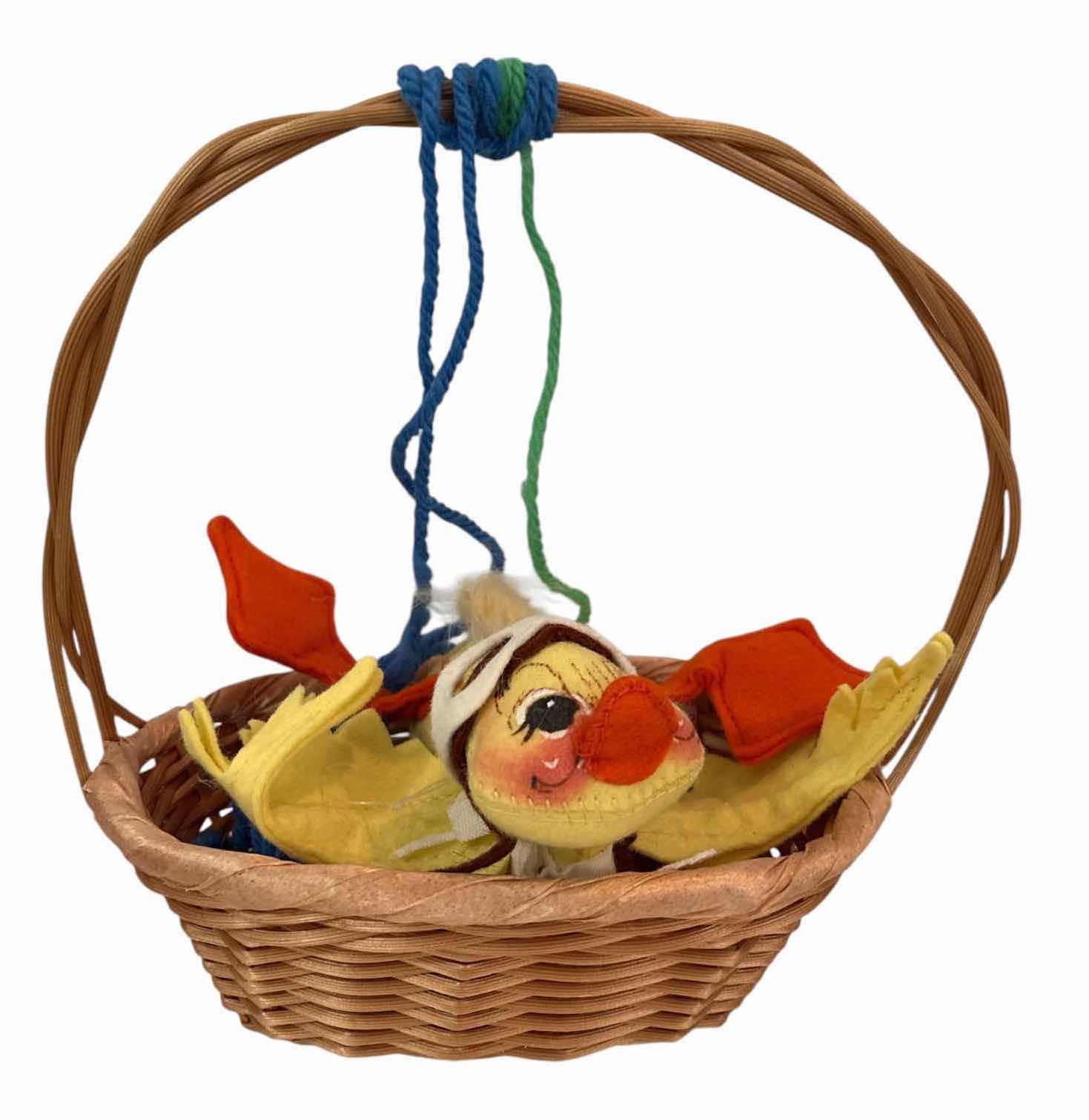 Photo 1 of 3-PCS ANNALEE VALENTINE MICE & DUCK FIGURES WITH BASKET H8.5”