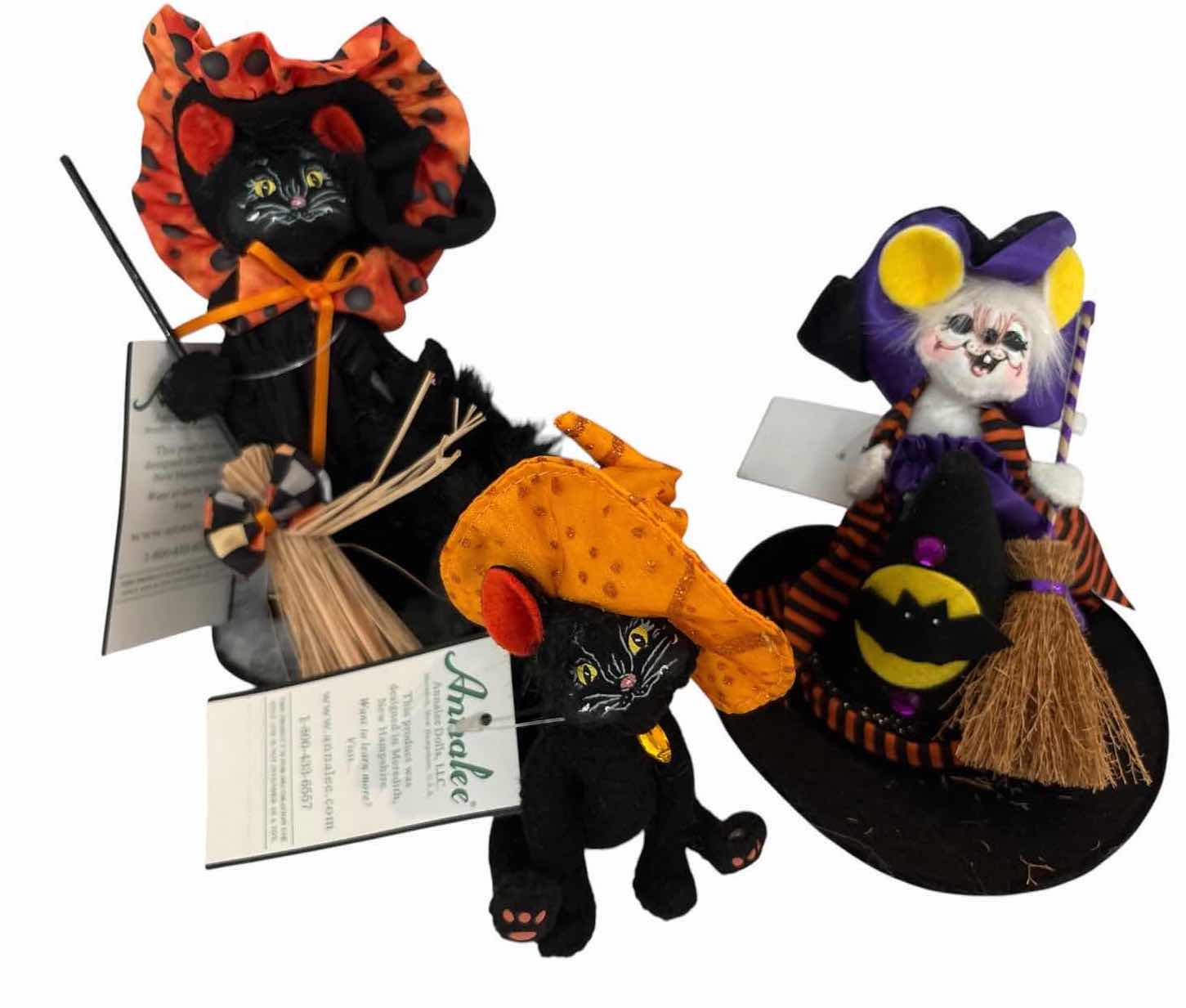 Photo 1 of NWT 6-PCS VINTAGE ANNALEE HALLOWEEN CATS AND MOUSE H7”