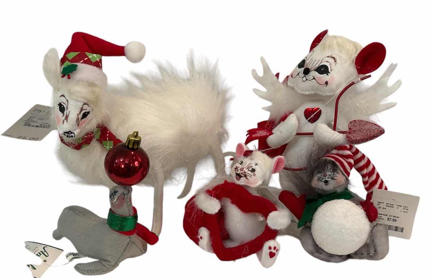 Photo 1 of 5-PCS ANNALEE CHRISTMAS & VALENTINES MICE & ANIMAL HOLIDAY FIGURE COLLECTION H8.5”